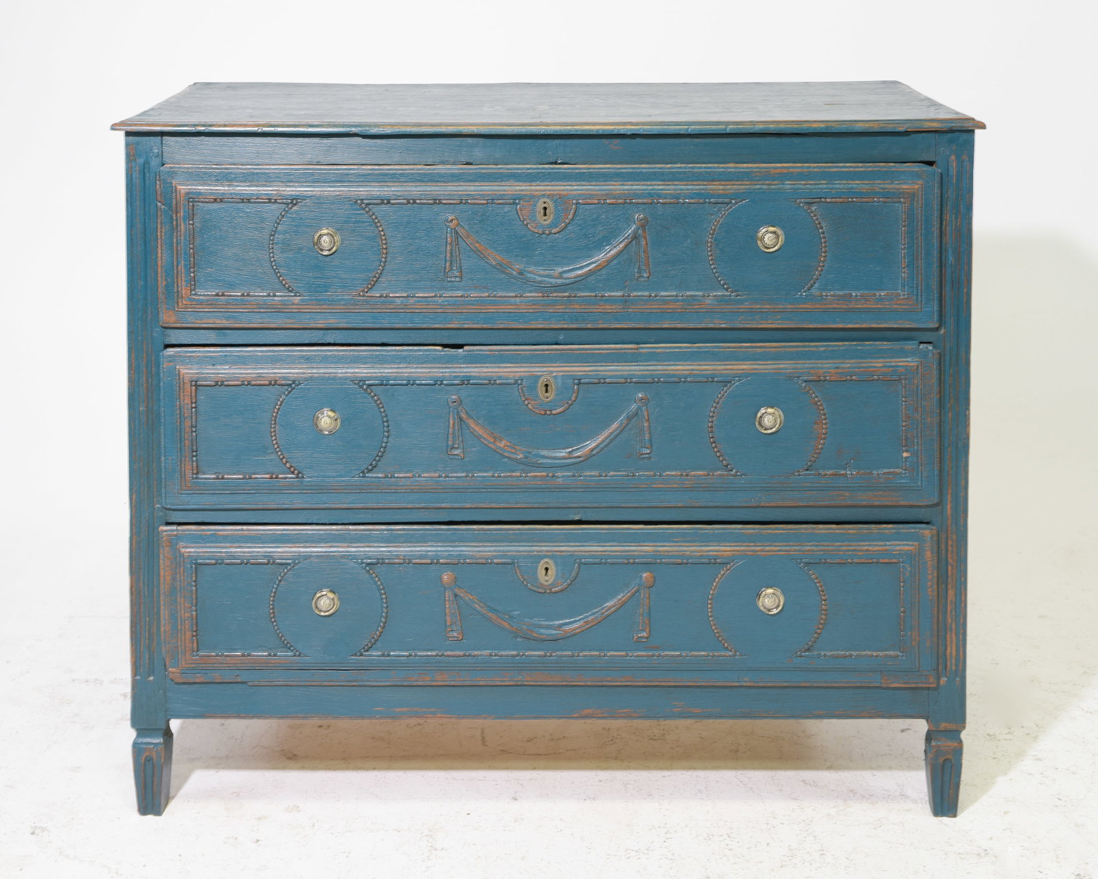 Antique Louis XVI Style Painted Three Drawer Chest (1 of 5)