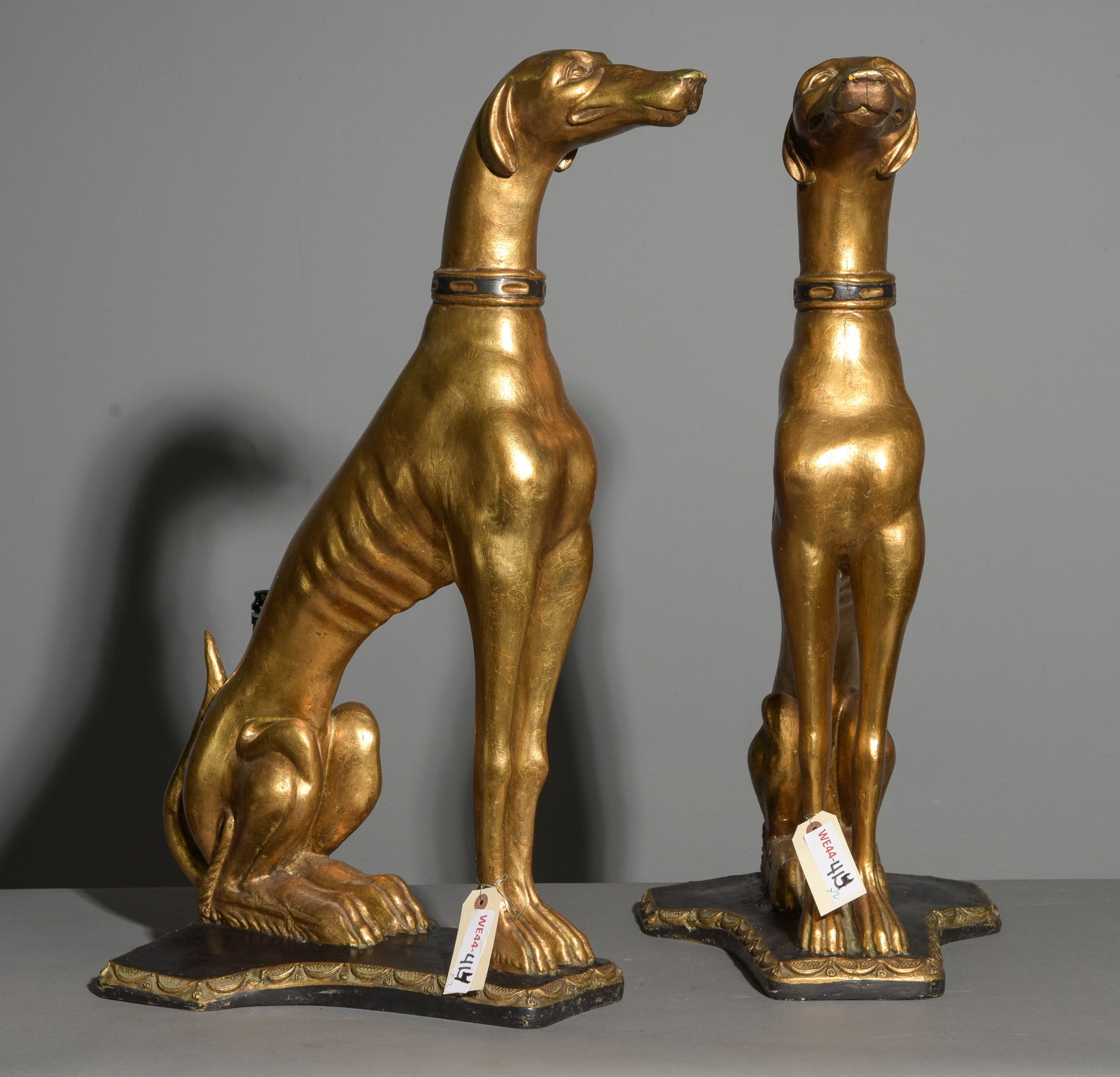 2 Italian Gilded Upright Whippets / Greyhounds: 2 Italian Gilded Upright Whippets / Greyhounds - 29.5 in tall x 12 x 22 each