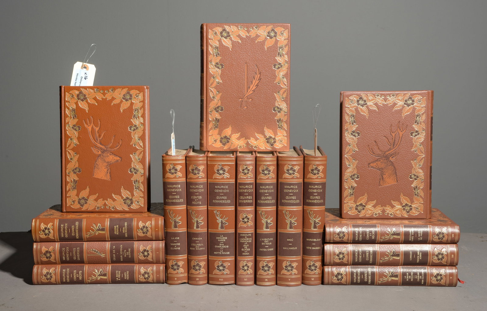 16 Leather Bound Maurice Genevoix Books: 16 Leather Bound Maurice Genevoix Books - 9 in tall x 6.5 x 1.5