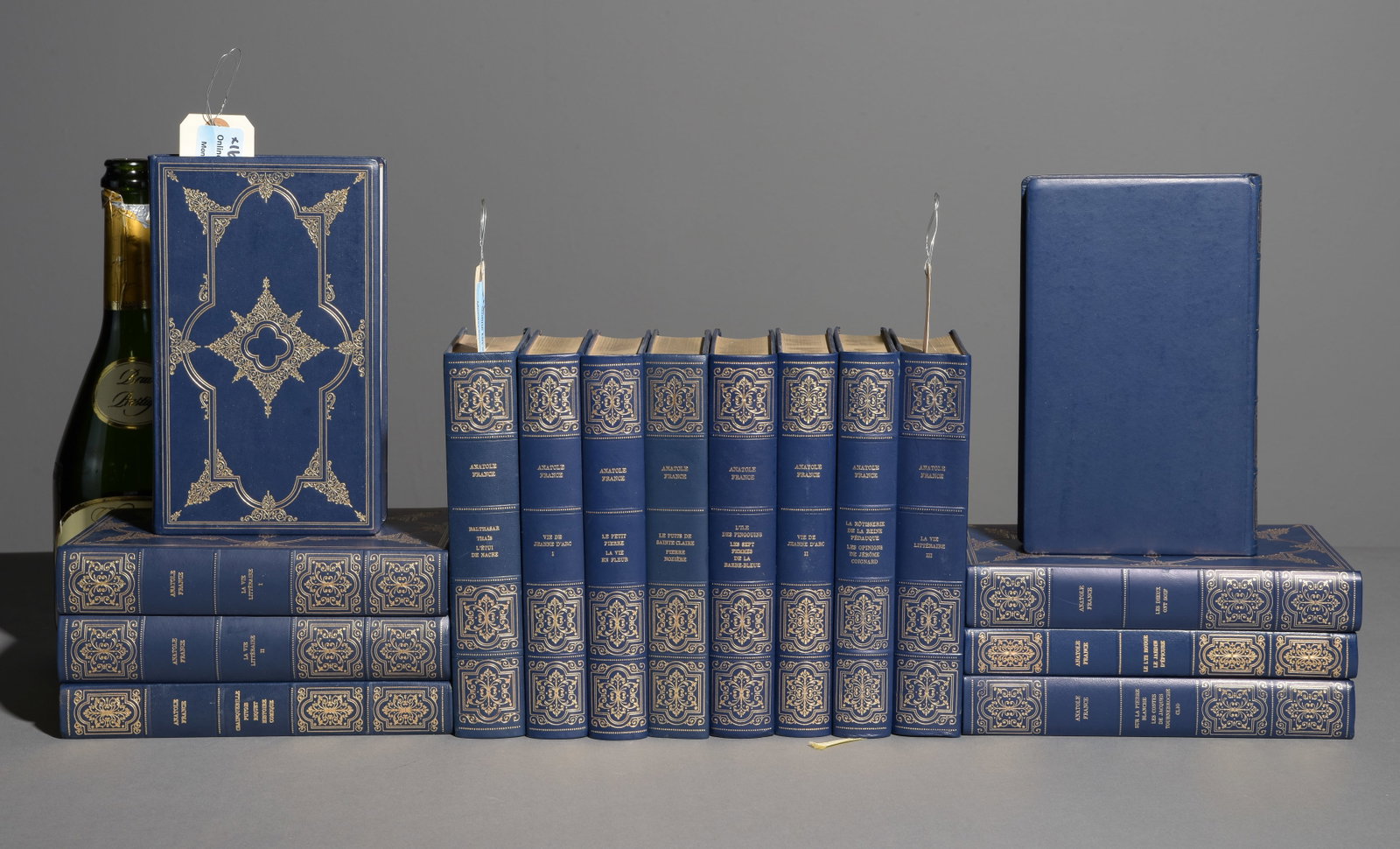 16 Blue Leather Bound Anatole France Books: 16 Blue Leather Bound Anatole France Books - 8 in tall x 5 x 1.75