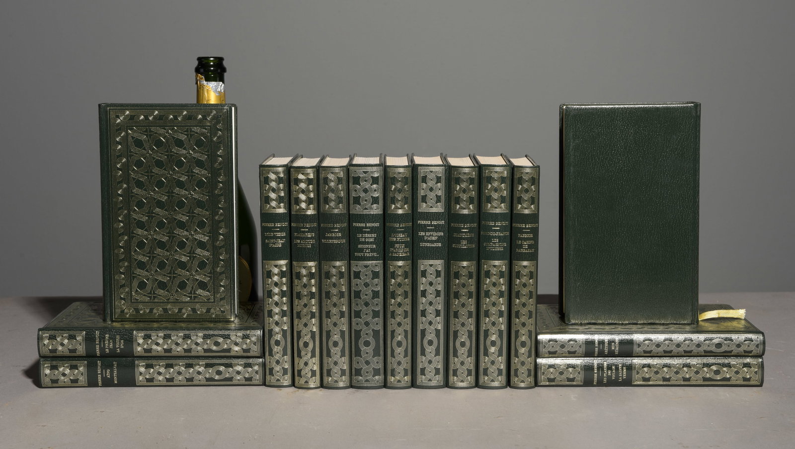 15 Green Leather Bound Pierre Benoit Books: 15 Green Leather Bound Pierre Benoit Books - 8 in tall x 5 x 1 each