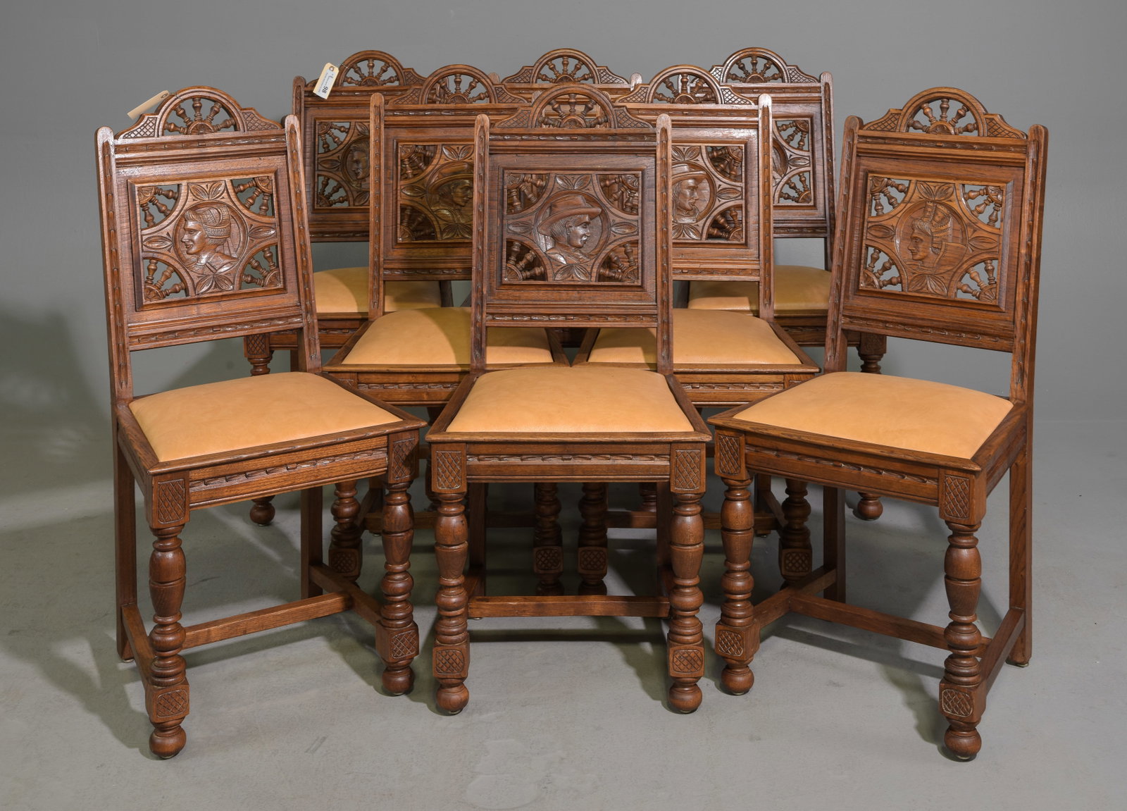 French Breton Style Carved Oak Set of 8 Chairs (1 of 6)