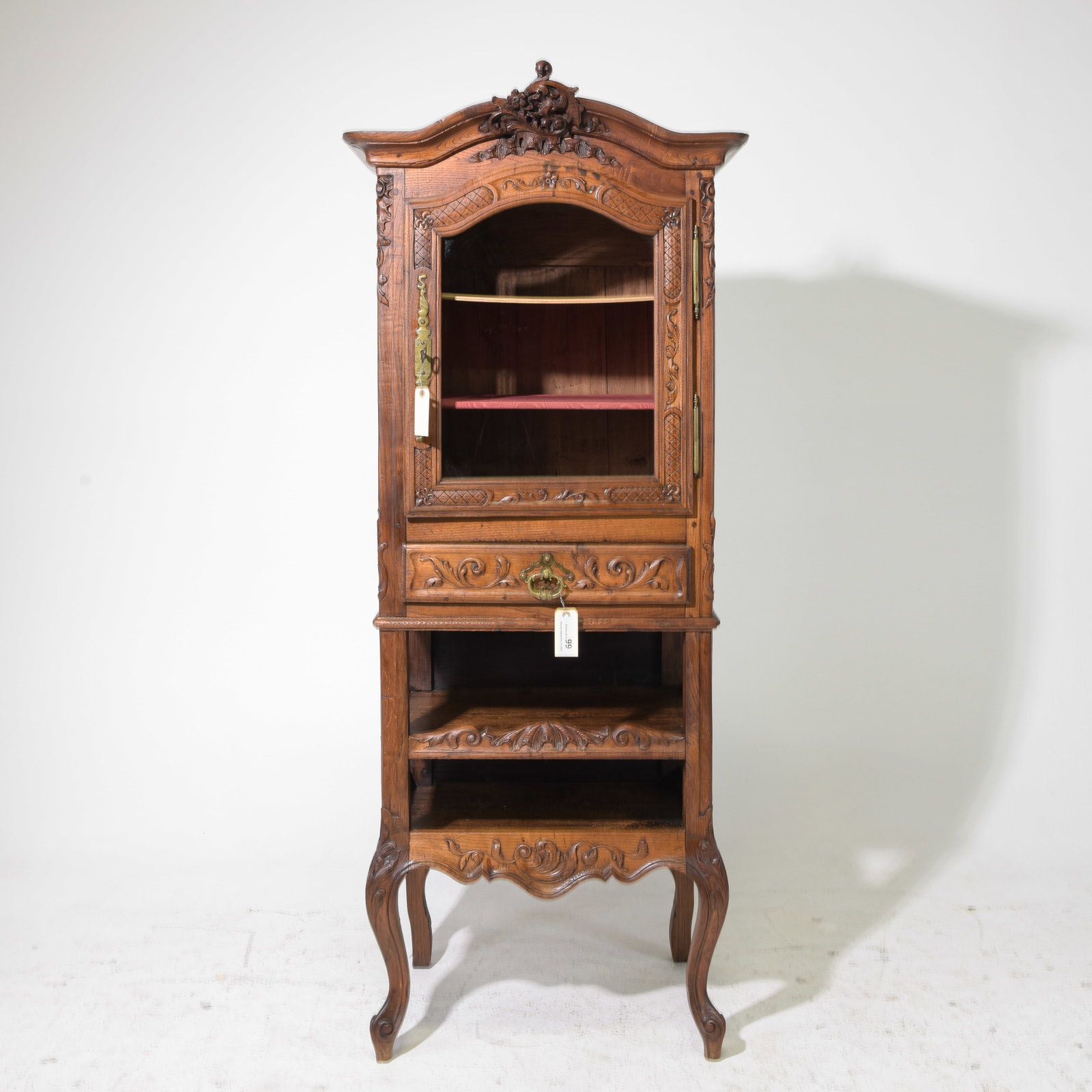 Louis XV Style Oak Vitrine / Cabinet with Open Shelf Base: French Louis XV Style Oak Vitrine / Cabinet with Open Shelf Base - 69.5 in tall x 27.5 x 22