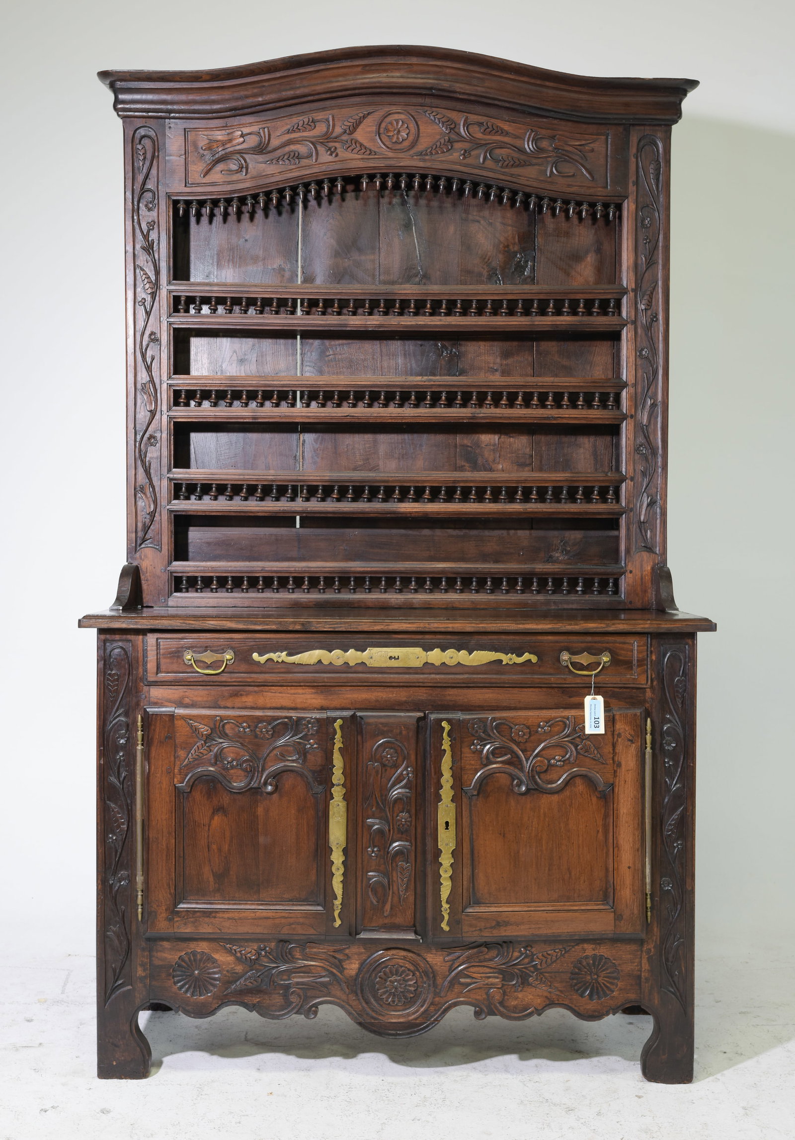 Antique French Provincial Plate Rack Buffet / Dresser: Antique French Provincial Plate Rack Buffet / Dresser - 88 in tall x 53.5 x 20.5, floor to the top of the base is 39.75 inches
