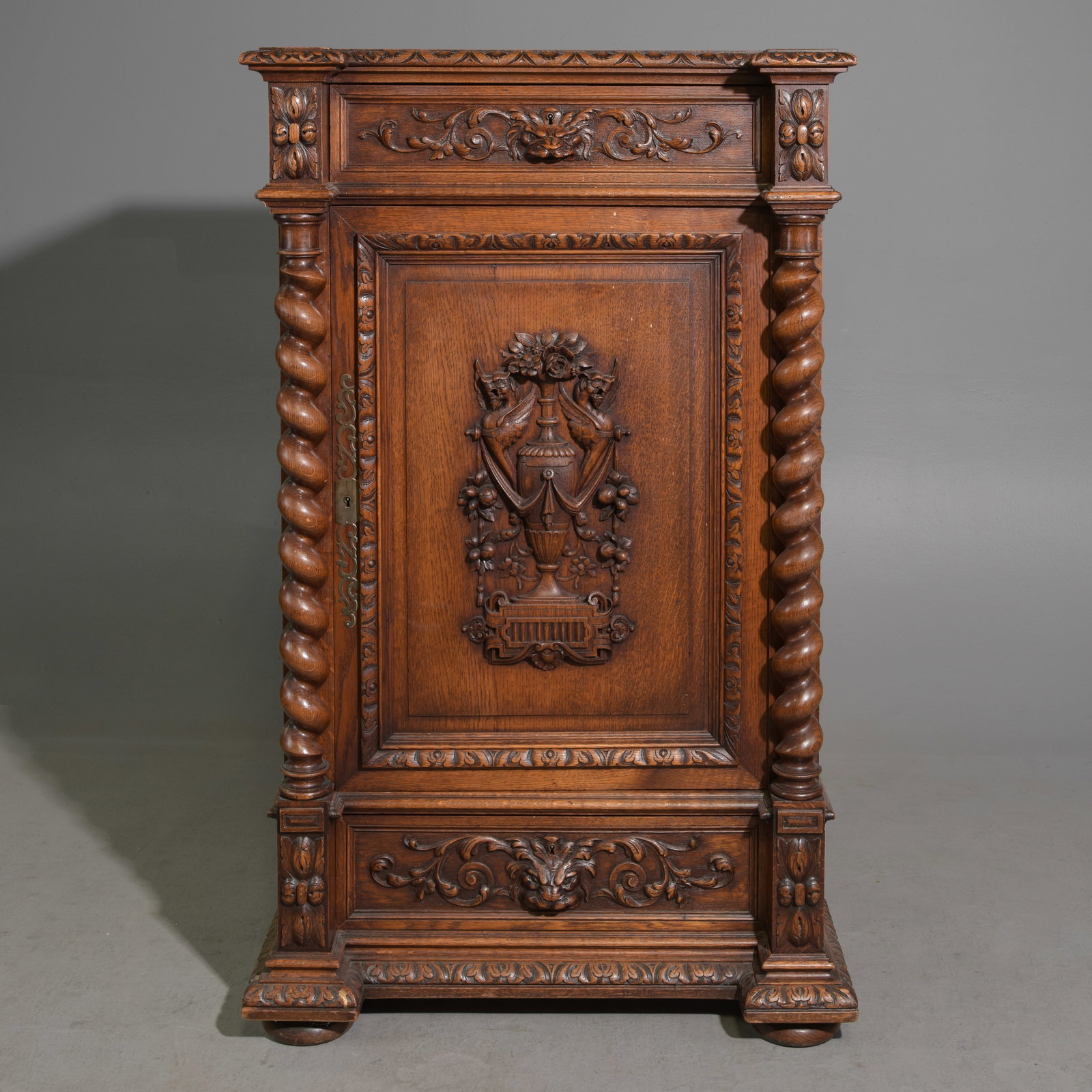 Renaissance Style Carved Oak French Twist Cupboard (1 of 9)