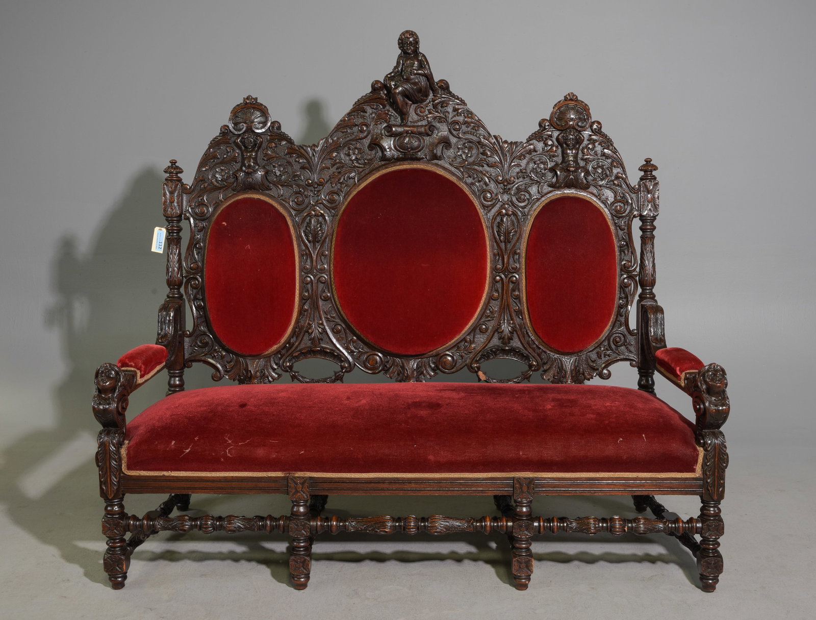 Antique Italian Finely Carved Oak Parlor Sofa (1 of 9)