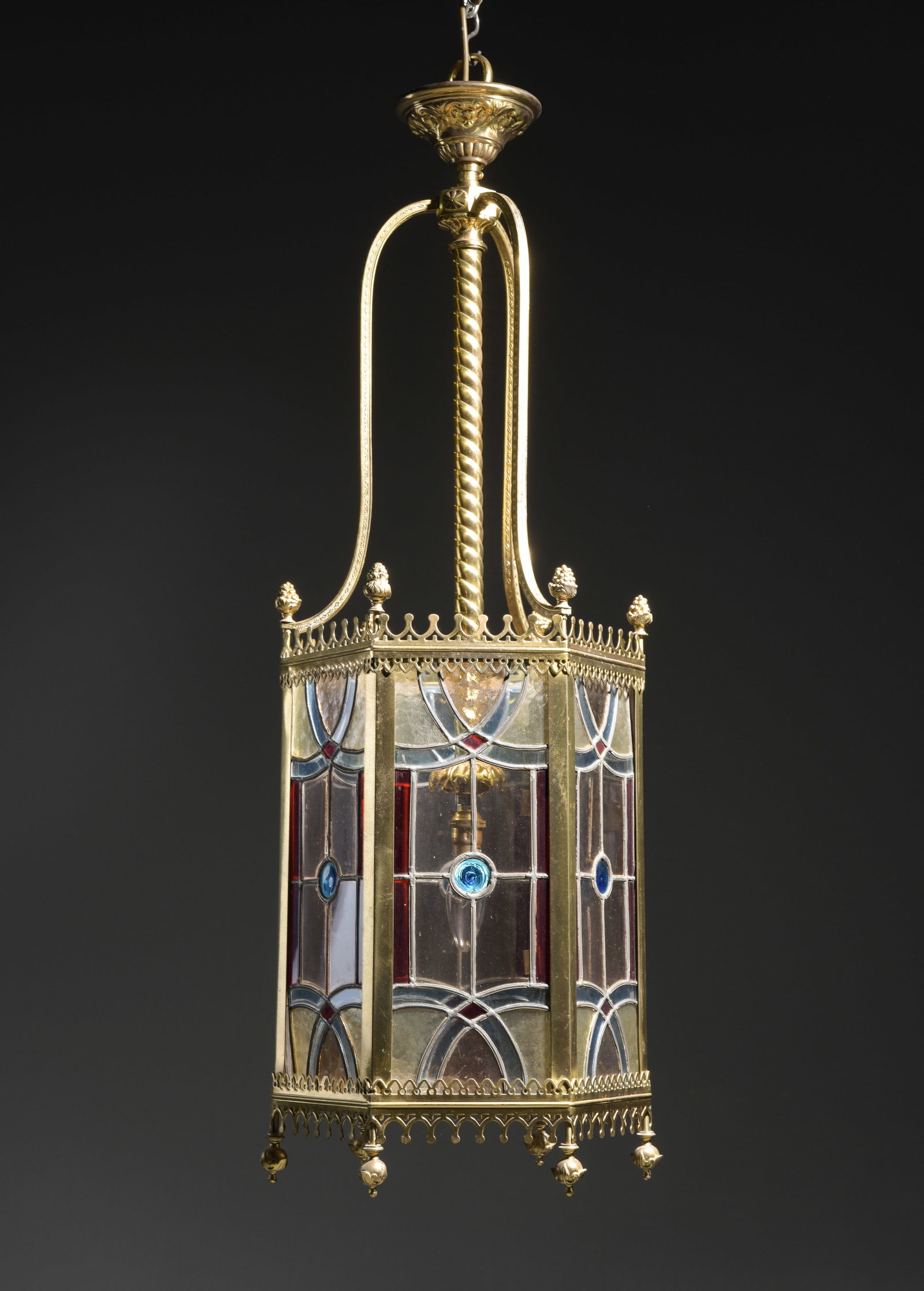 Victorian Style Brass & Stained Glass Chandelier (1 of 5)
