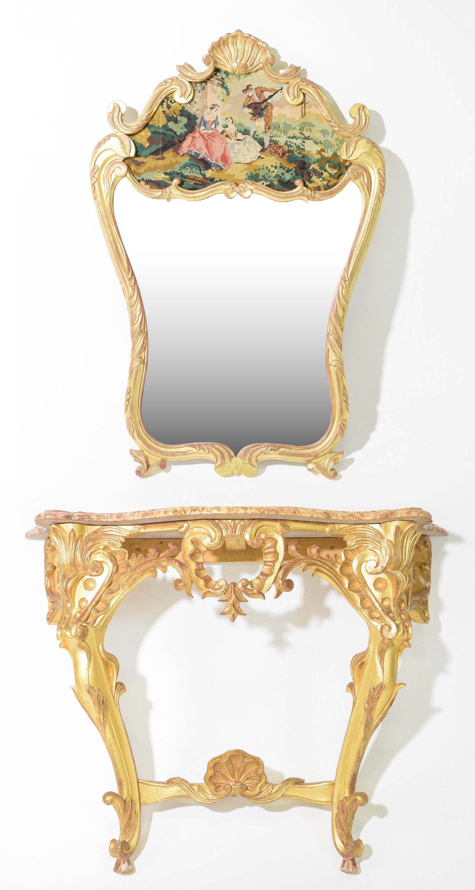 Rococo Style Gilded Trumeau Mirror with Console (1 of 10)