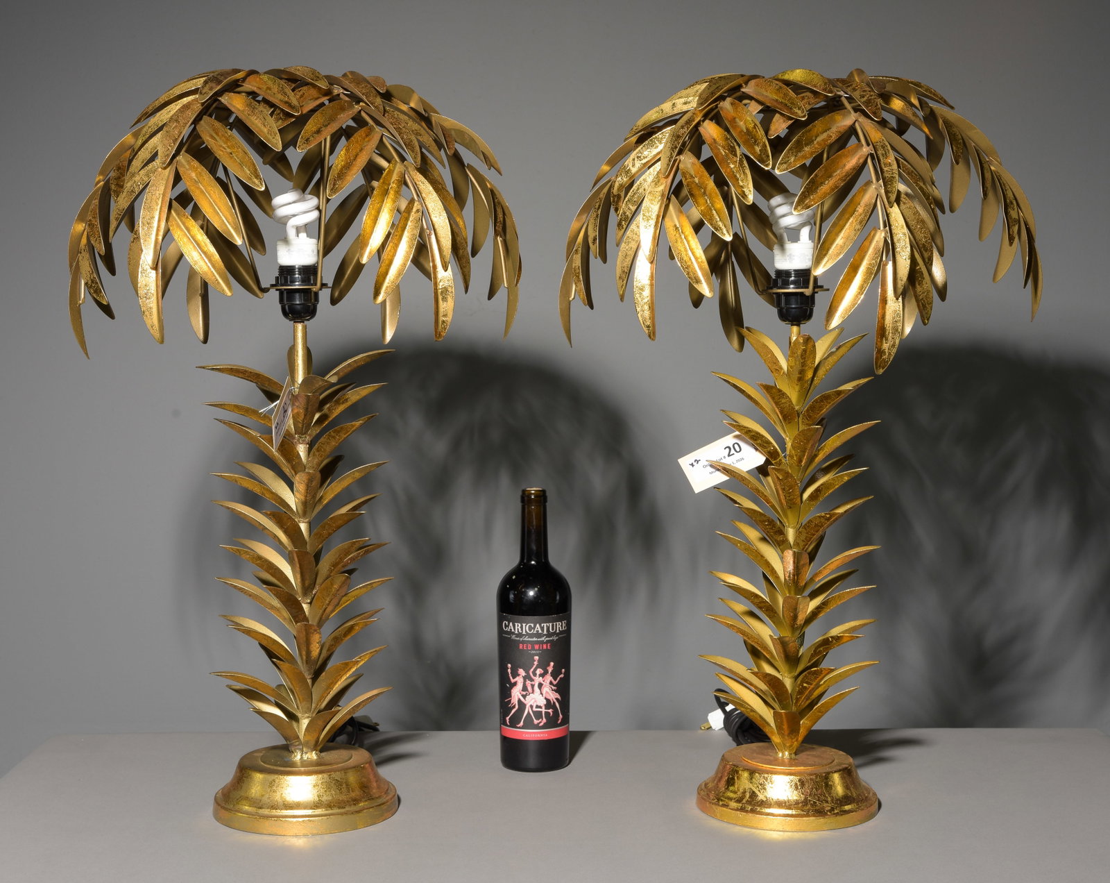 Hollywood Style Gold Palm Leaf Table Lamps: Hollywood Style Metal Gold Palm Leaf Table Lamps - 28 in tall x 17.5 inch diameter each