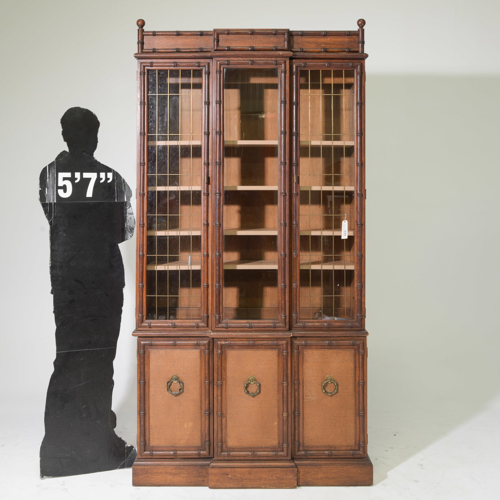 Faux Bamboo Bookcase / Cabinet with Wire Front Doors (1 of 10)