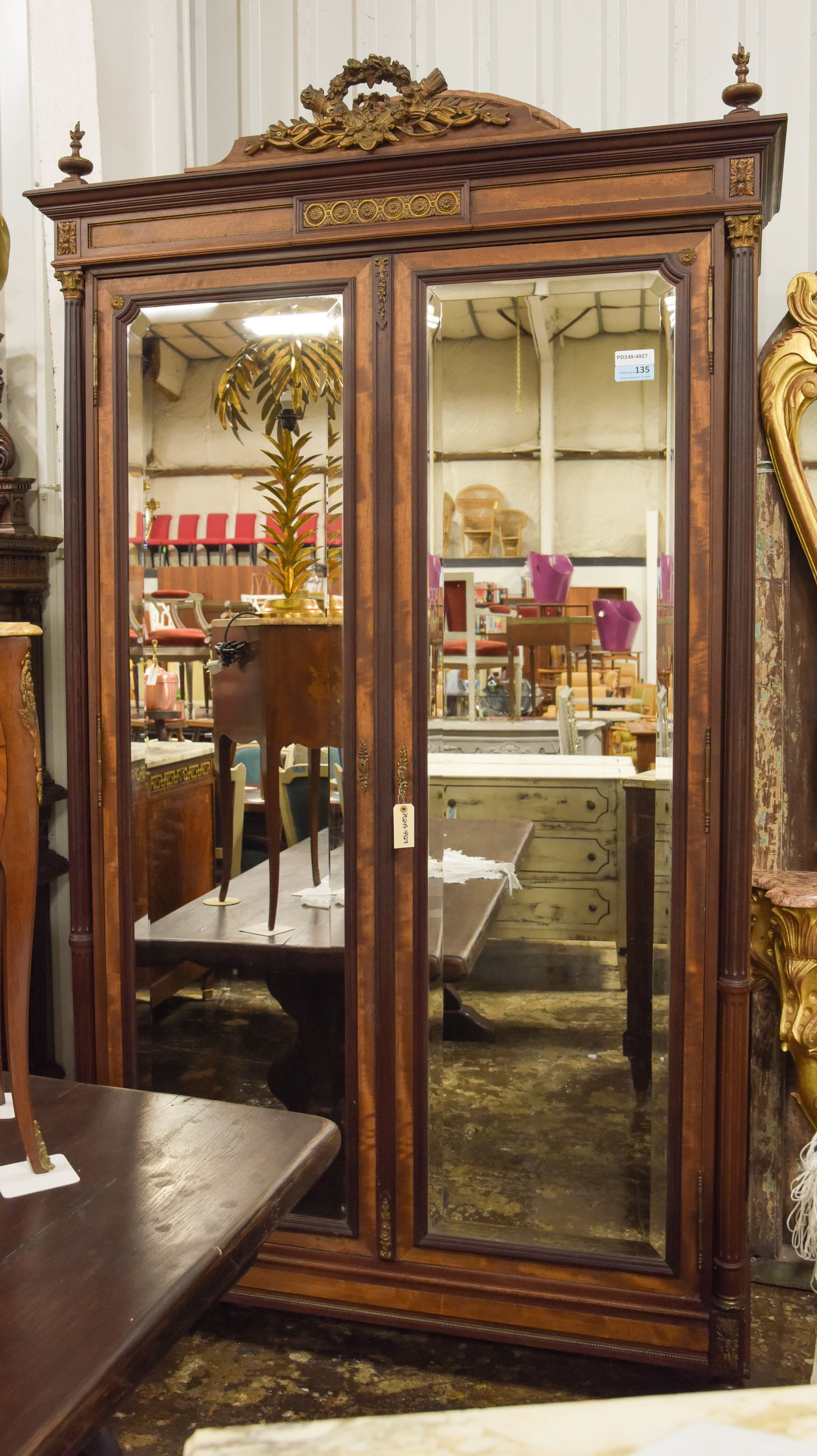 Louis XVI Style Double Mirror Door Armoire: French Louis XVI Style Double Mirror Door Armoire - 91 in tall x 56 x 21.5