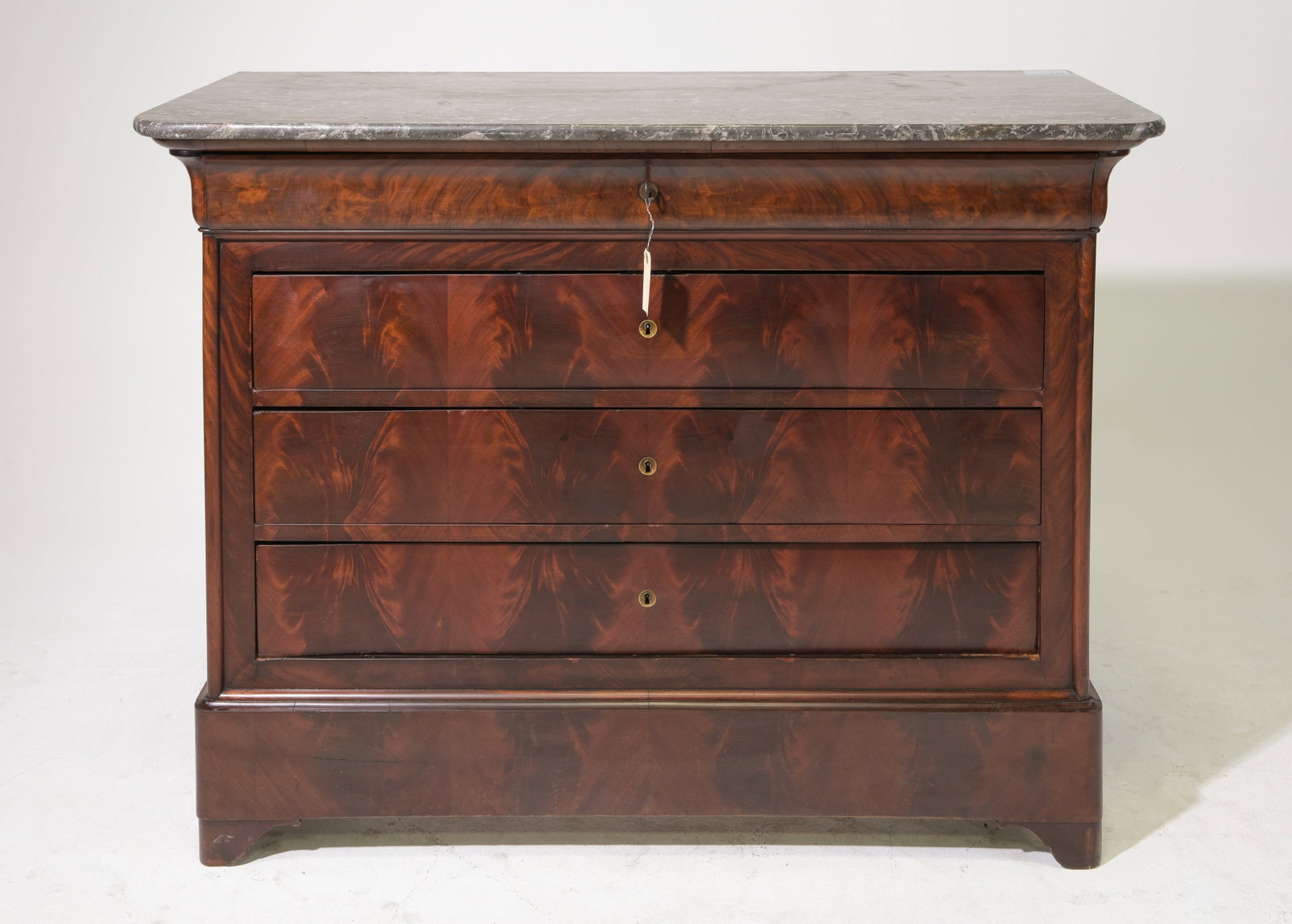 Louis Philippe Style Mahogany Marble Top Chest #2: French Louis Philippe Style Mahogany Grey Marble Top Four Drawer Chest - 39.5 in tall x 52 x 24