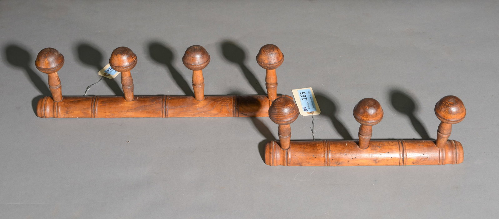 2 French Faux Bamboo Hat / Coat Racks: 2 French Faux Bamboo Hat / Coat Racks - 5.5 in tall x 19 x 2 and 5.5 in tall x 13.5 x 2