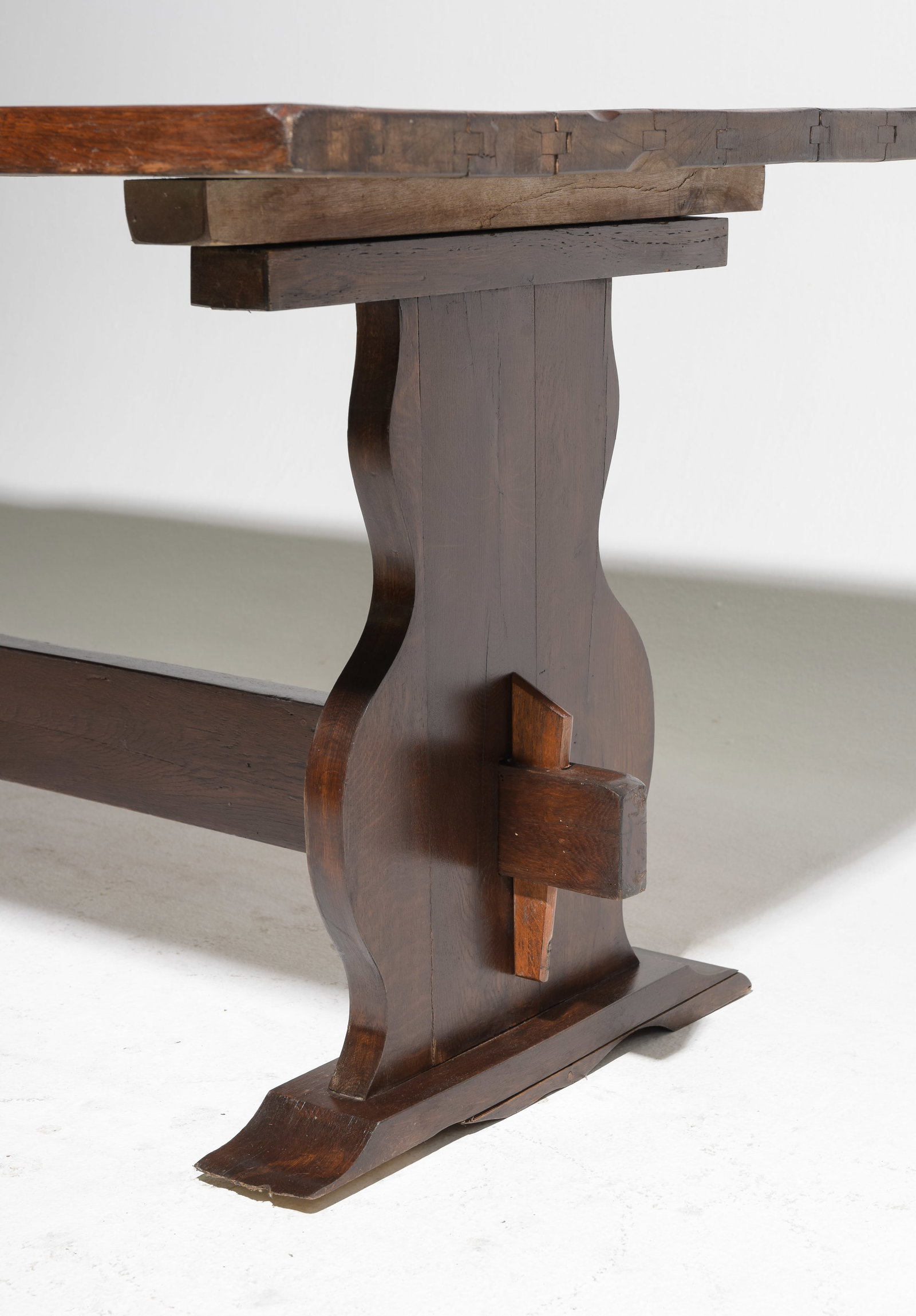 French Rustic Oak Trestle Base Monastery Table - 5