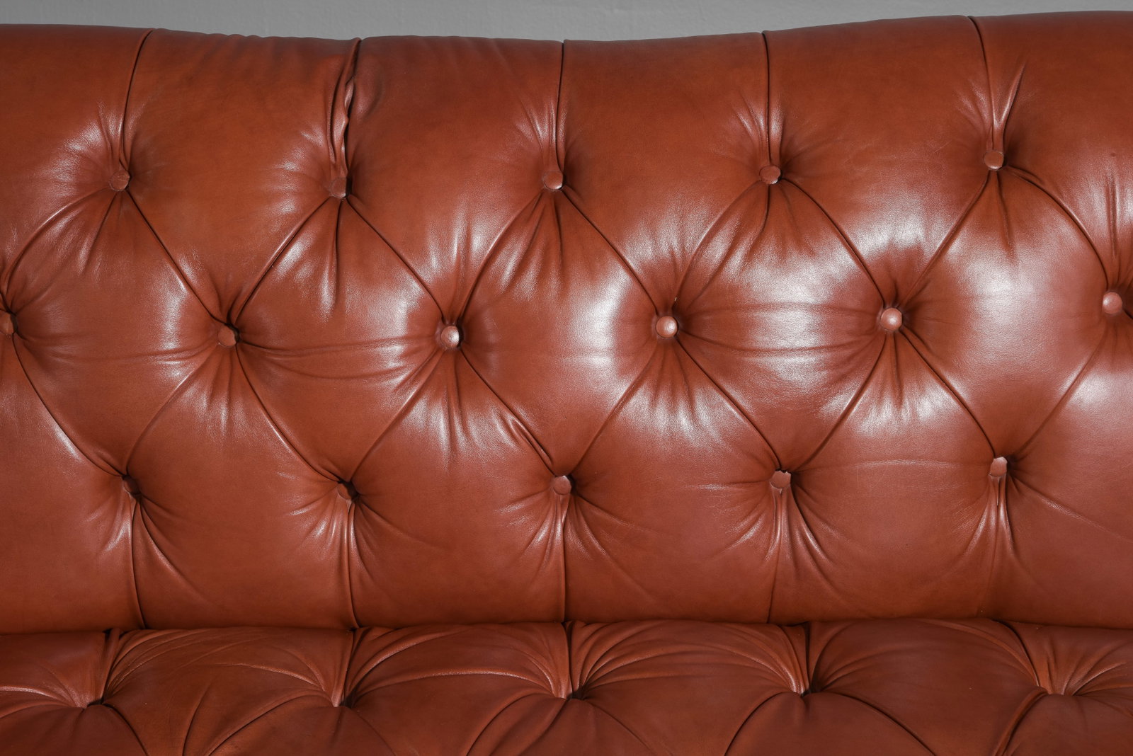 English Button Tufted Leather Scrolled Arm Sofa - 3