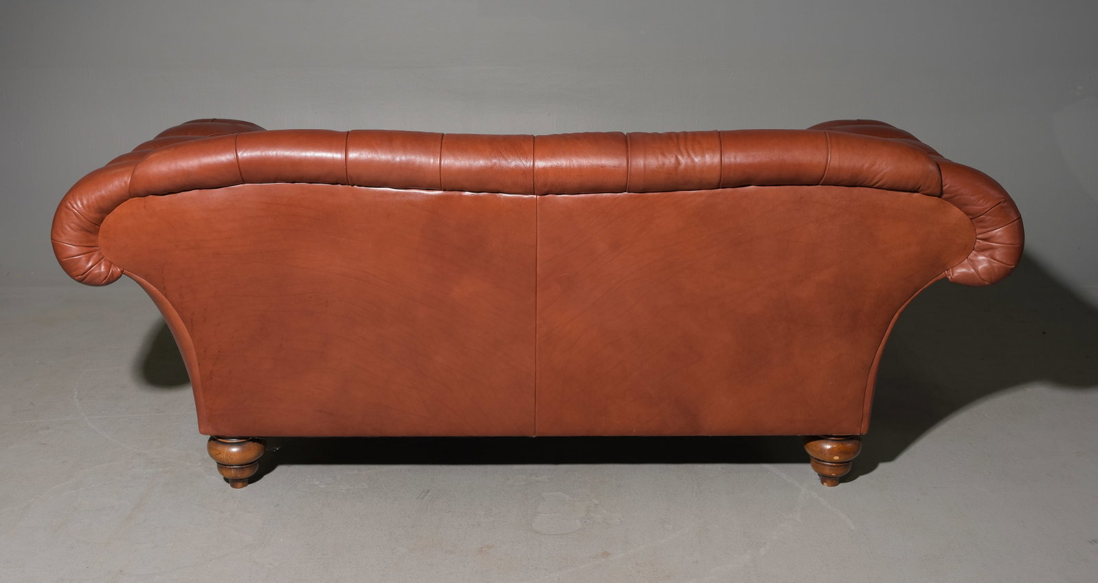 English Button Tufted Leather Scrolled Arm Sofa - 7
