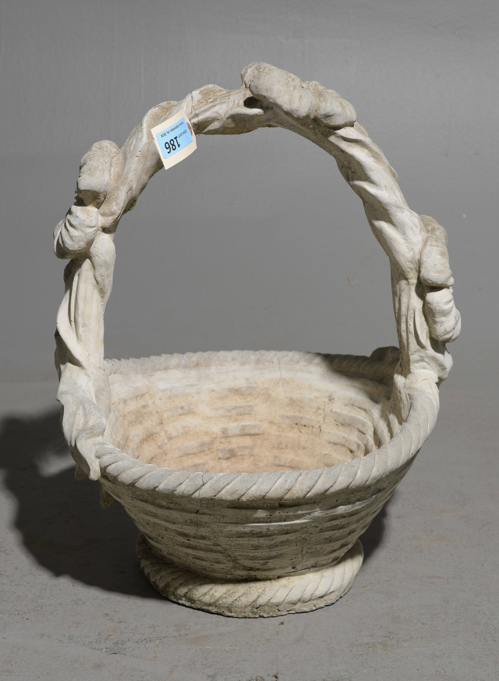 Cast Stone / Concrete Garden Basket Planter: Cast Stone / Concrete Garden Basket Planter - 22 in tall x 17.5 x 18