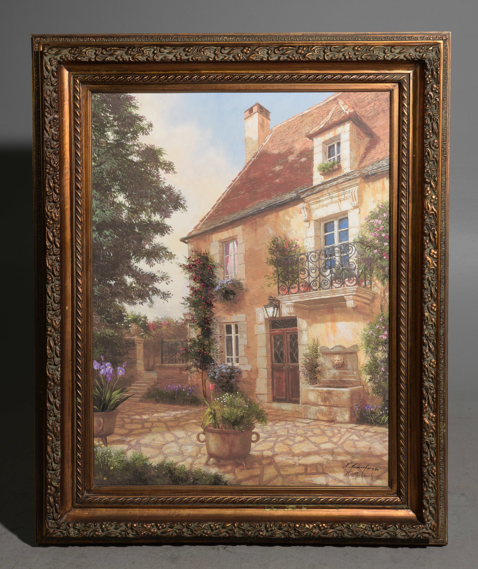 Framed European Elegant Courtyard Art on Canvas: Framed European Elegant Courtyard Art on Canvas - 51.5 in tall x 40 x 4