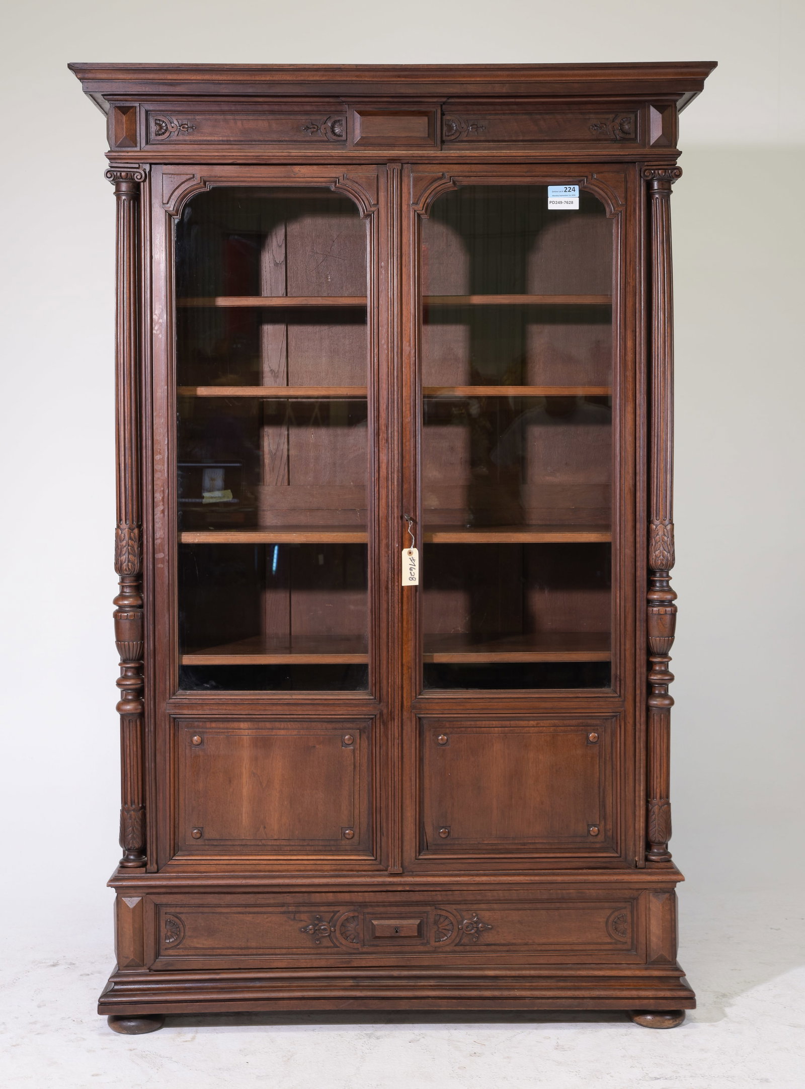 Henri II Style Walnut Double Door Bookcase (1 of 8)