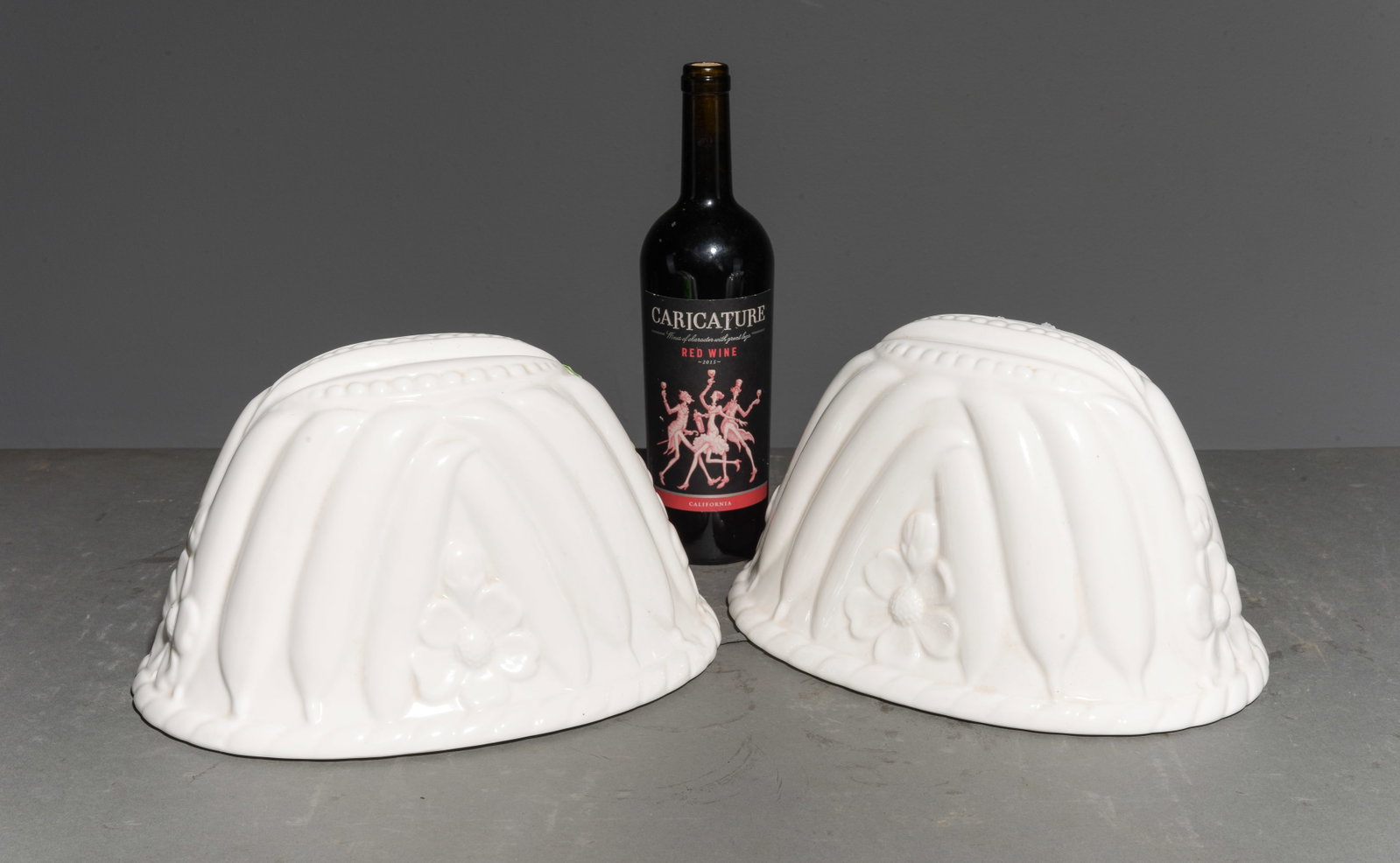 2 Large Whiteware Jelly Molds: 2 Large Whiteware Jelly Molds - 7 in tall x 13 x 10