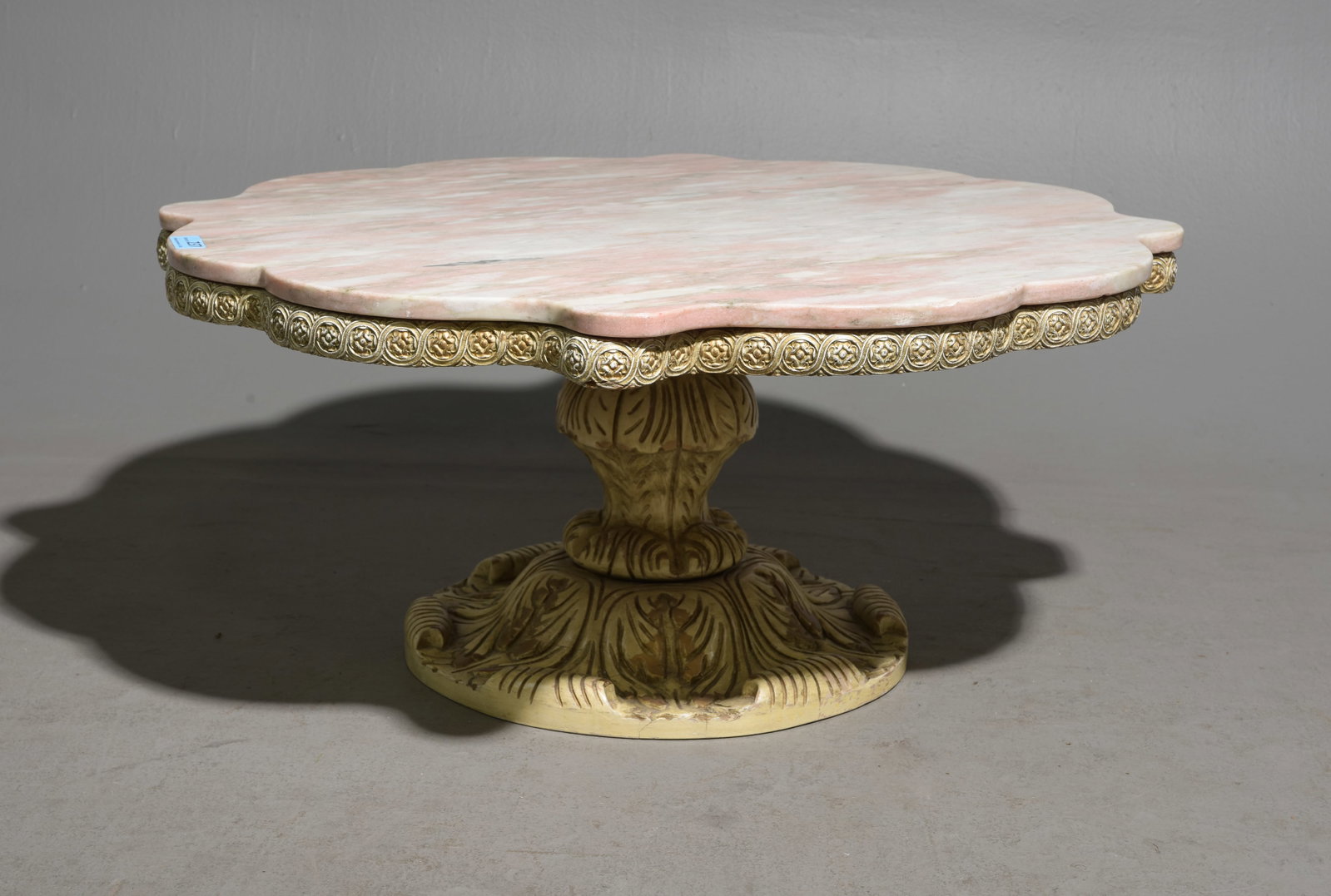 Hollywood Regency Style Pink Marble Top Coffee Table (1 of 5)