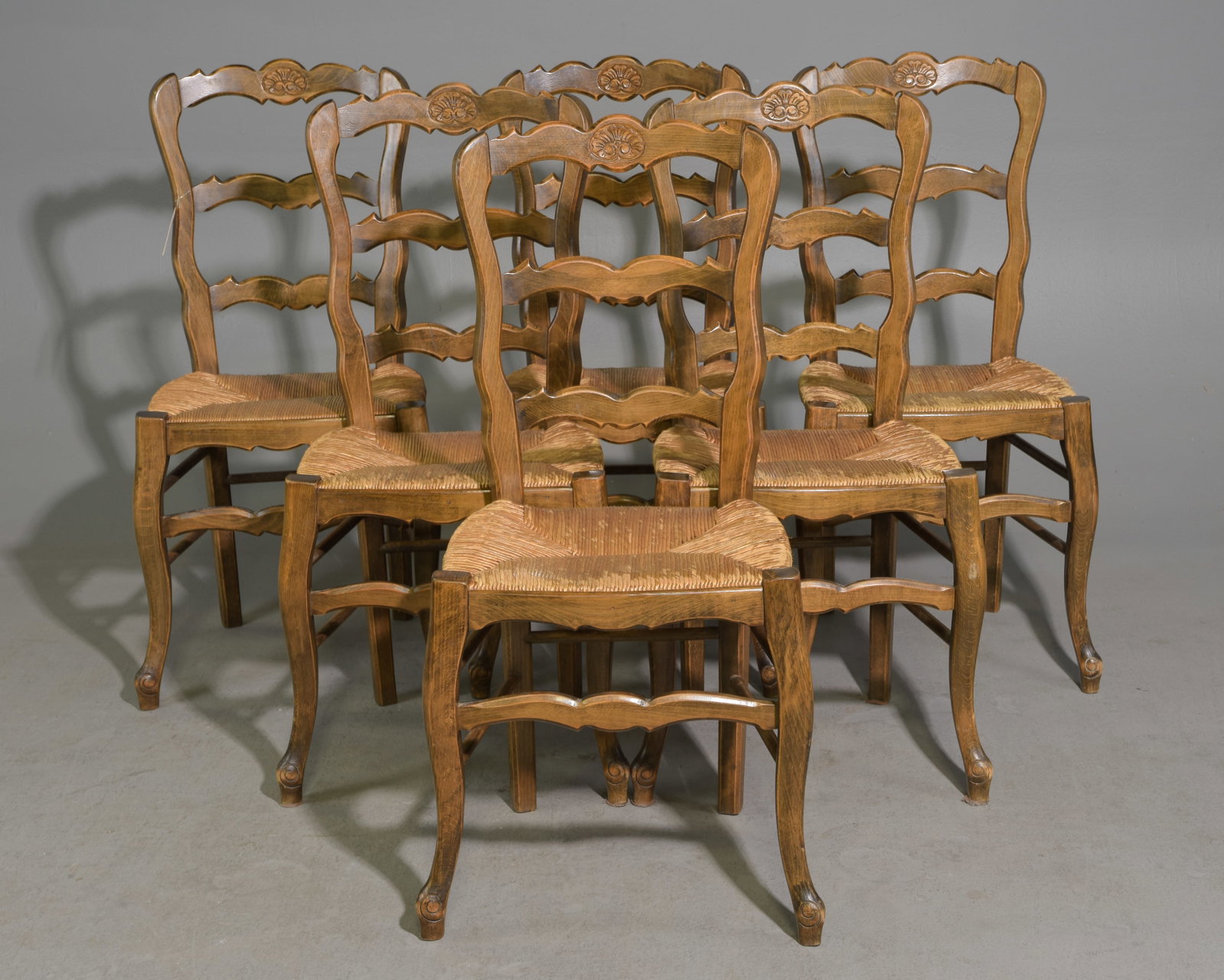 Louis XV Style Set of 6 Beech Wood Rush Seat Chairs: French Louis XV / Country French Style Set of 6 Beech Wood Rush Seat Chairs - 37 in tall x 17 x 17 each with a seat height of 18 inches