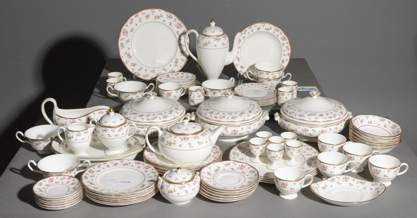 81pcs English Wedgewood China Set: 81pcs English Wedgewood China Set - Tureen is 6 in tall x 10.25 x 8.5, Tea Pot is 10.5 in tall x 8.75 x 4.5