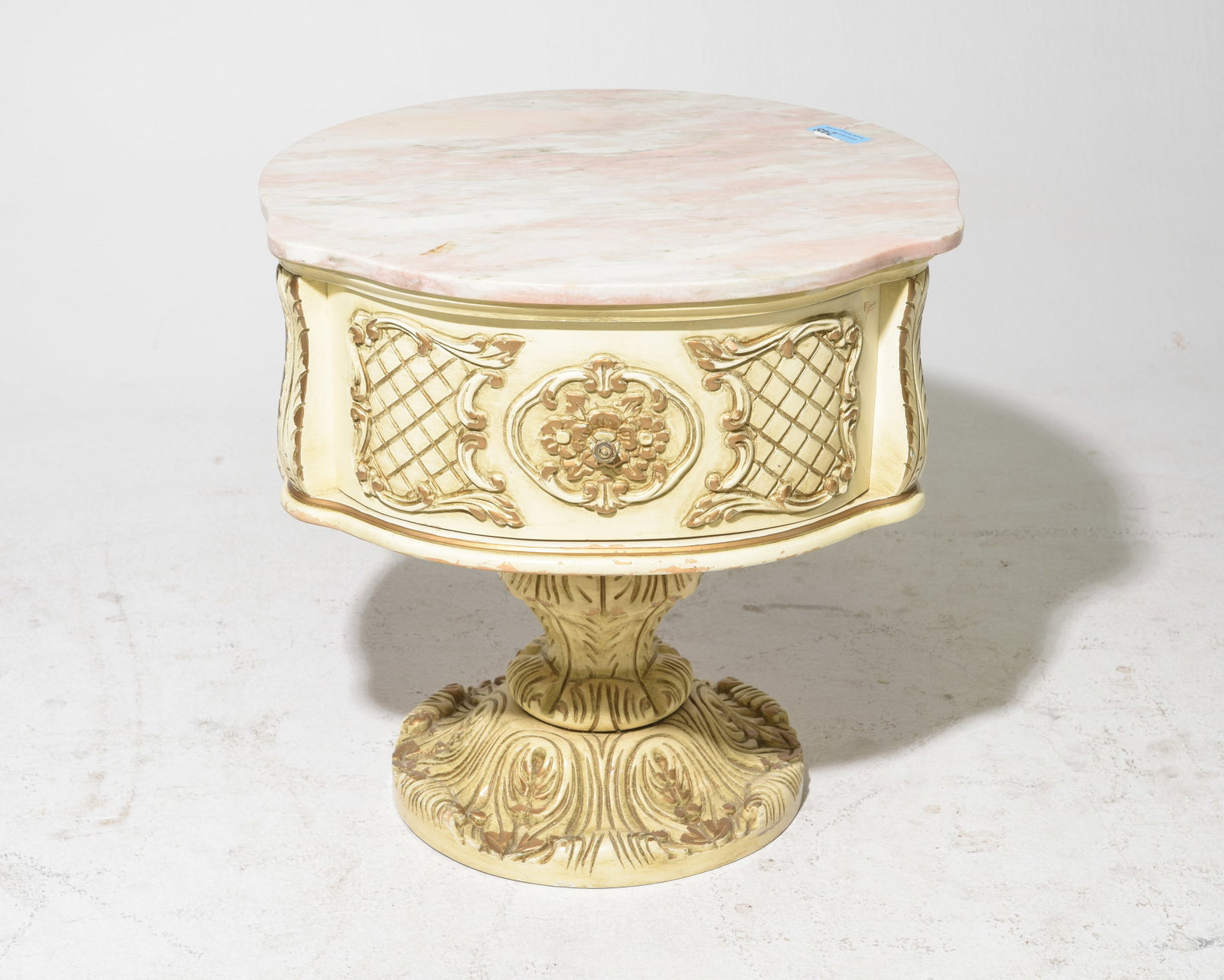 Hollywood Regency Style Pink Marble Top End Table (1 of 6)