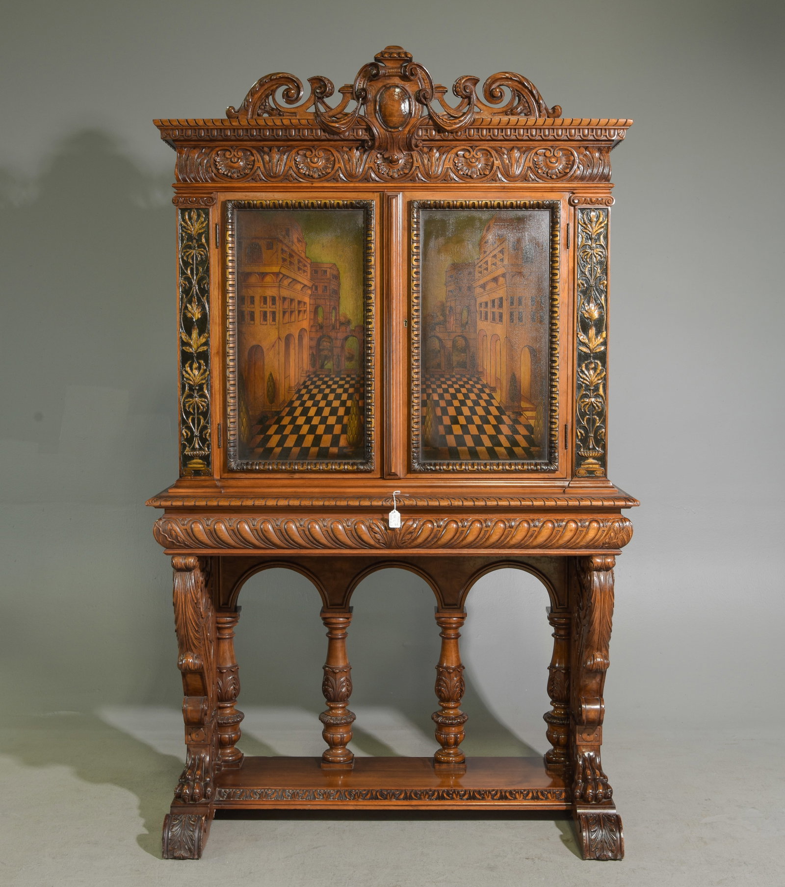 Berkey & Gay Italian Renaissance Revival Desk Cabinet: Berkey & Gay Italian Renaissance Revival Cocktail / Desk Cabinet - 79 in tall x 48.5 x 21
