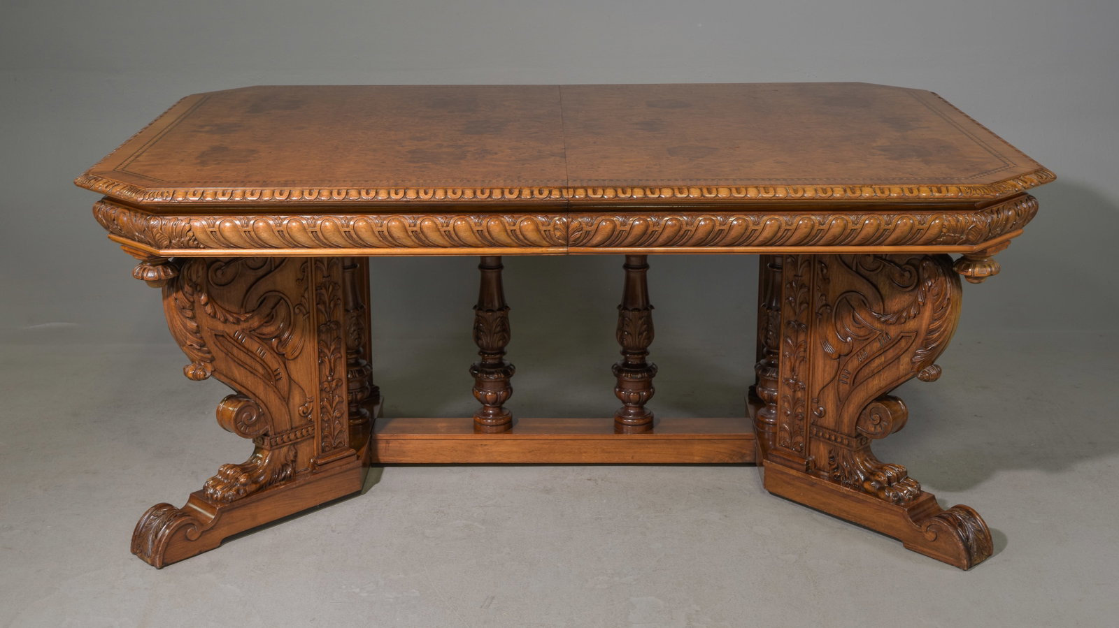 Berkey & Gay Italian Renaissance Revival Table: Berkey & Gay Italian Renaissance Revival Table with Six Insertable Leaves - 30 in tall x 72 x 48, Floor to under is 24.75 inches, Leaves add an additional 12 inches each