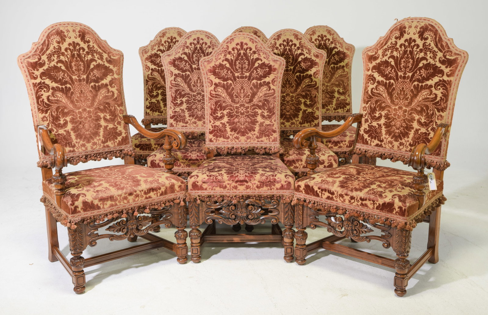 Berkey & Gay Italian Renaissnace Revival Set of 8 Chairs: Berkey & Gay Italian Renaissnace Revival Set of 8 Chairs - This set consists of two high back captains arm chairs and six side chairs - Arm chairs are 50 in tall x 29 x 25 each with a seat height of