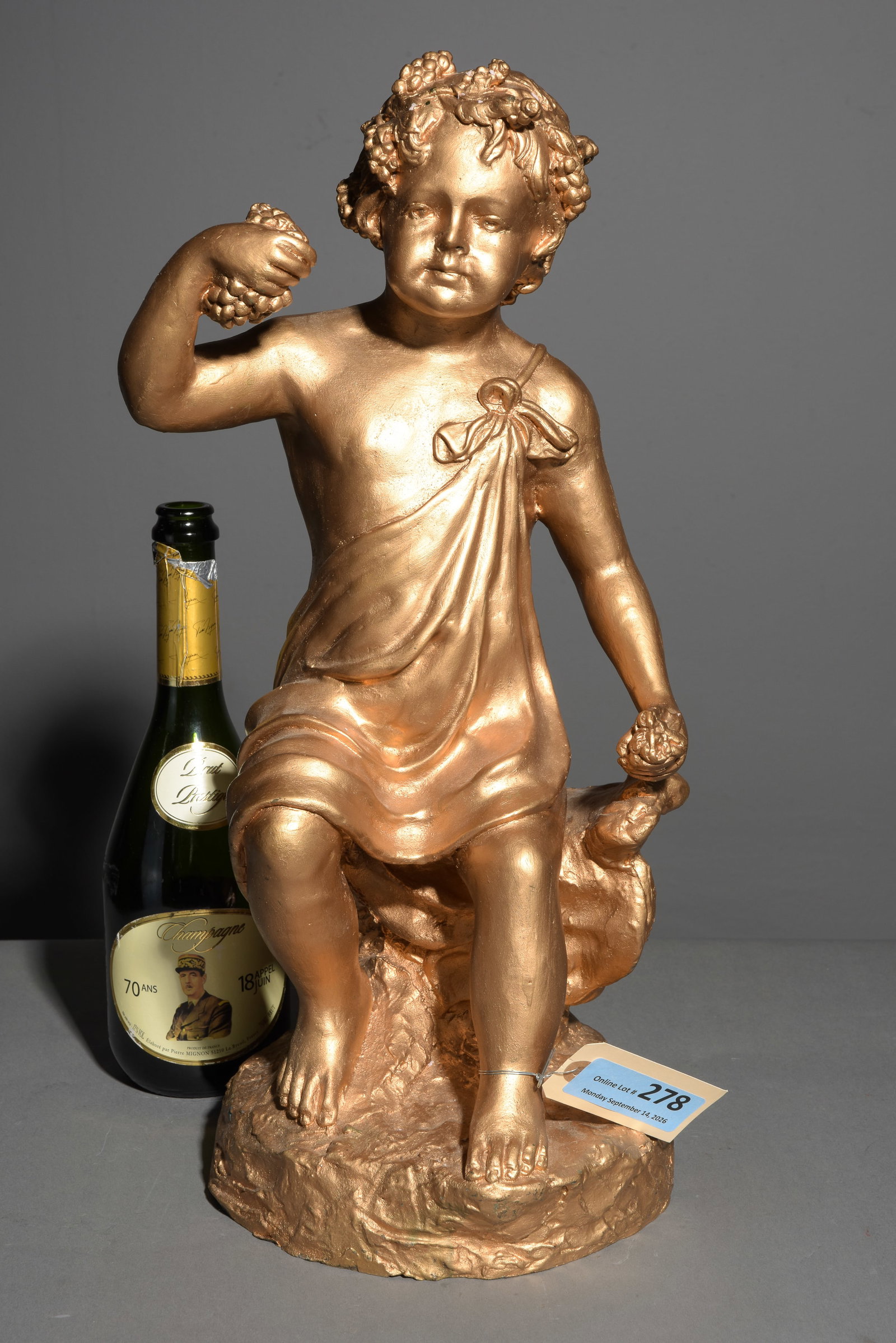 Neo-classical Gold Toned Cherub / Putti Figure: Neo-classical Gold Toned Cherub / Putti Figure - 20 in tall x 11.5 x 8.5