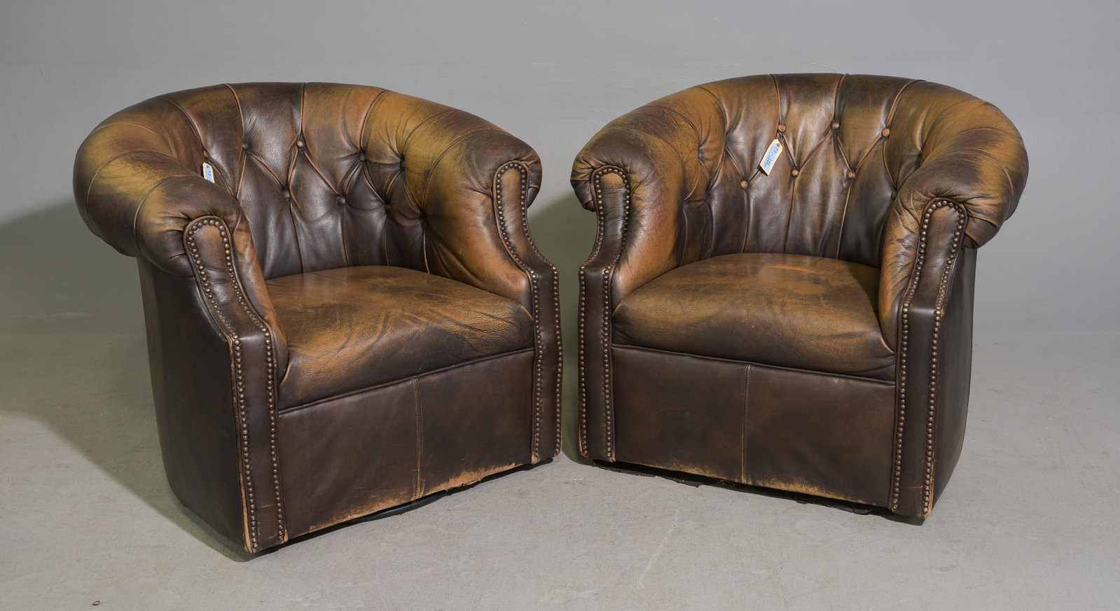 2 Brown Leather Barrel Back Club Chairs #2 (1 of 7)