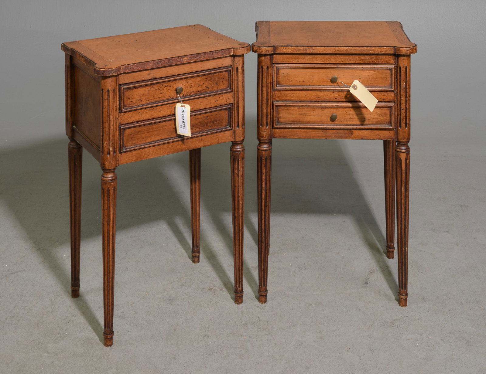 Louis XVI Style Pair of Two Drawer Chests: French Louis XVI Style Pair of Two Drawer Chests / Nightstands - 27 in tall x 15.25 x 11.5 each