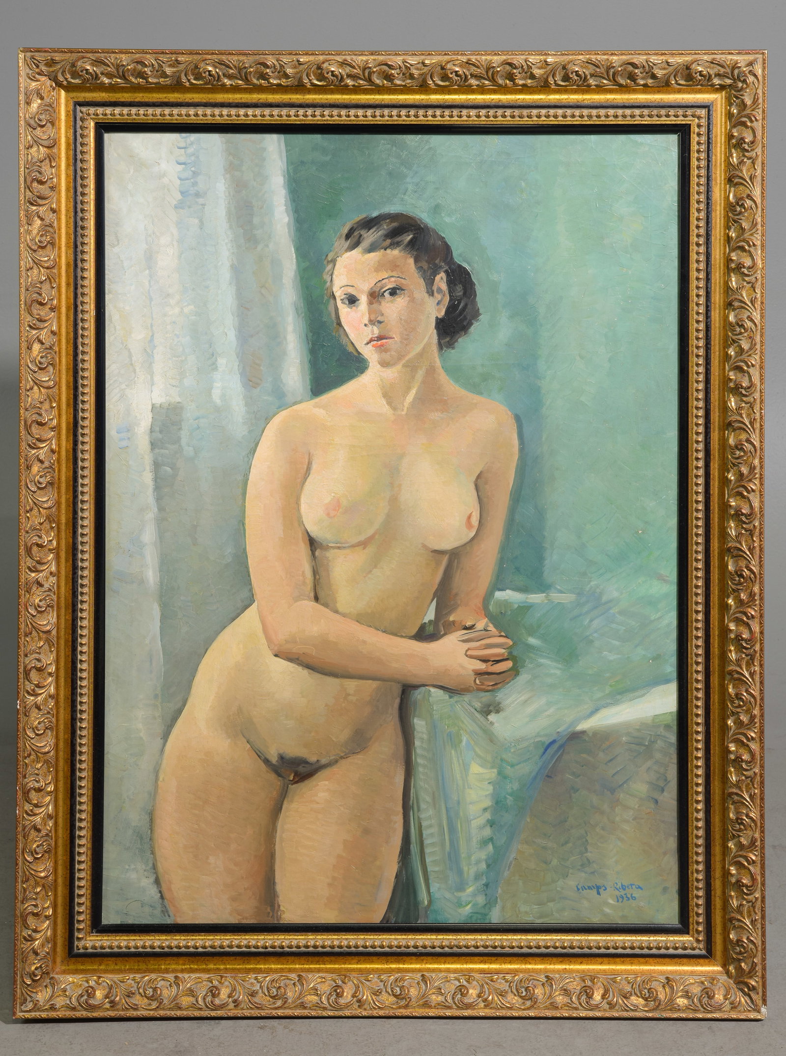 Gold Framed Oil on Canvas Nude Portrait c.1936: Gold Framed Oil on Canvas Nude Portrait c.1936 - 47 in tall x 36 x 2, The work itself is 30.5 x 28