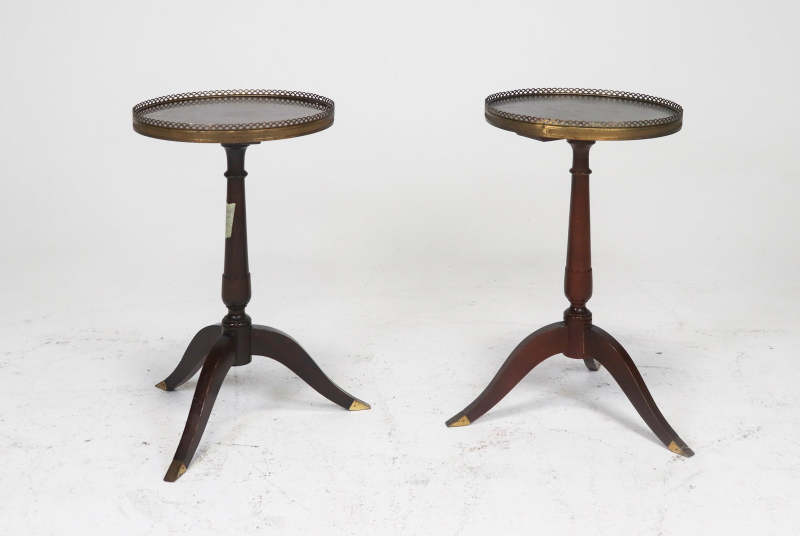 Pair Of Louis XVI Style Wine Tables: Pair Of French Louis XVI Style Wine Tables - 21 in tall x 13 in diameter