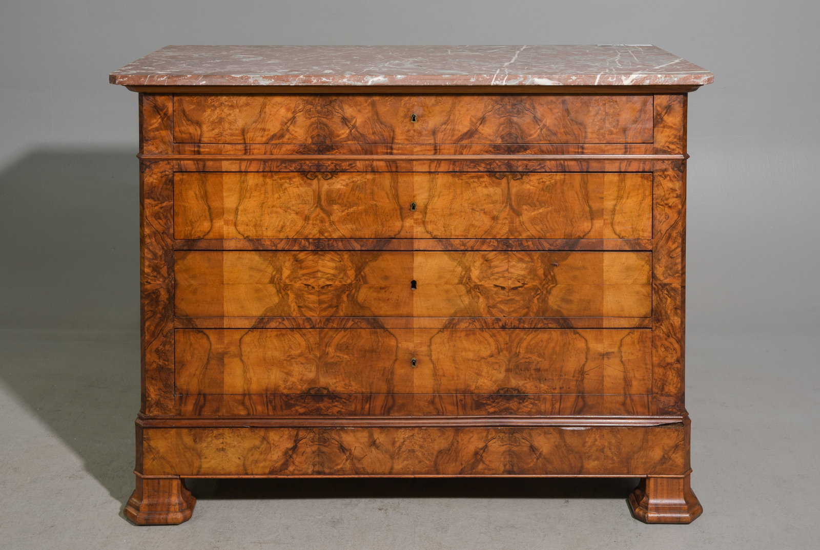 French Figured Walnut Four Drawer Chest (1 of 7)
