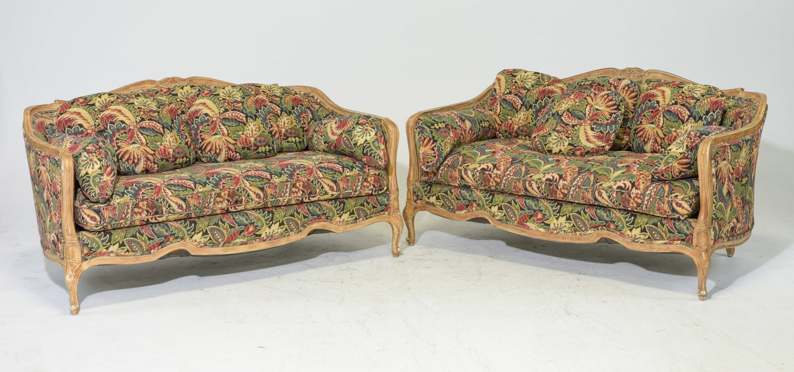 2 French Style Palm Leaf and Floral Upholstered Sofas (1 of 7)