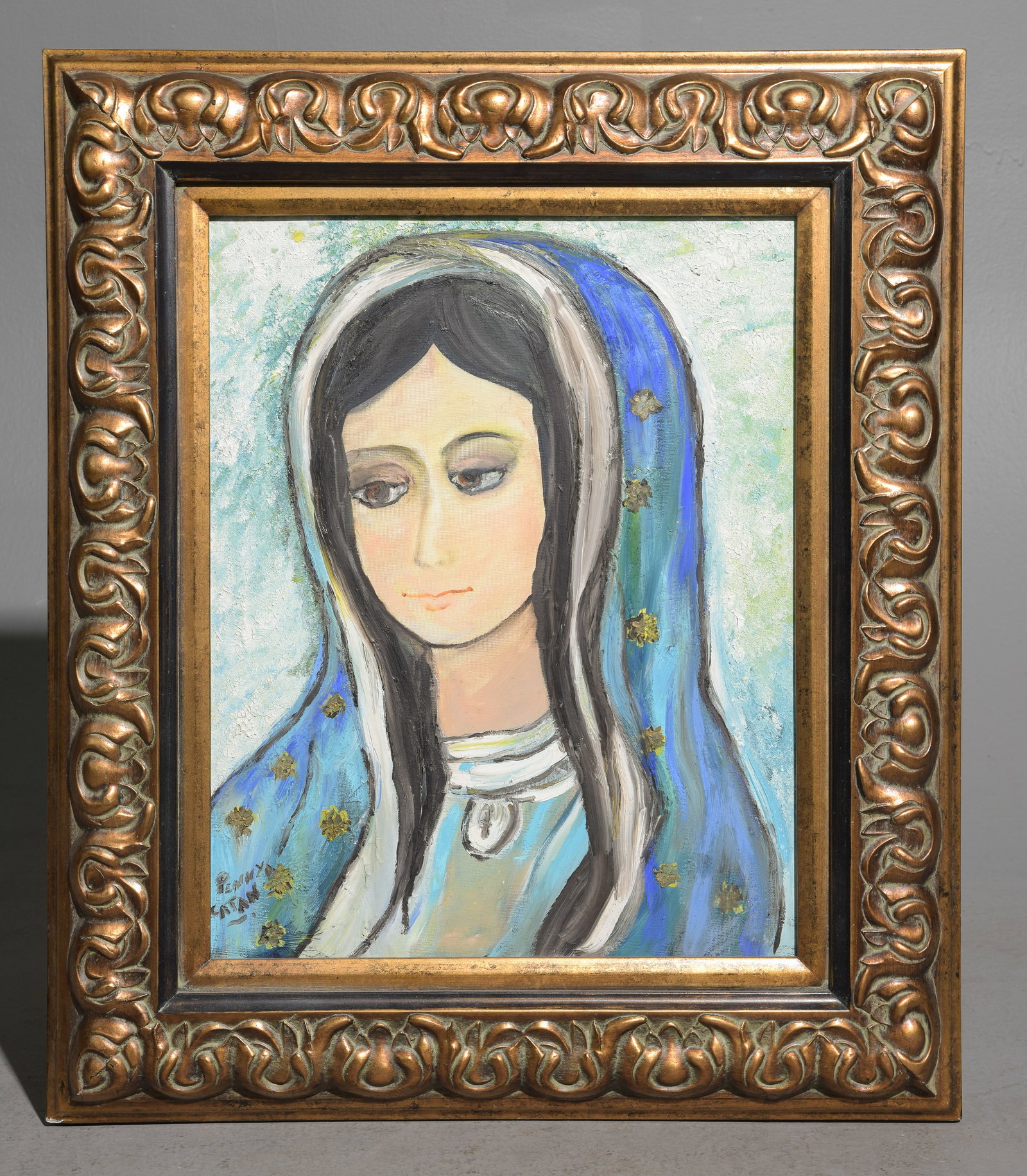 Gold Framed Religious Potrait on Canvas: Gold Framed Religious Potrait on Canvas - 28 in tall x 24 x 2