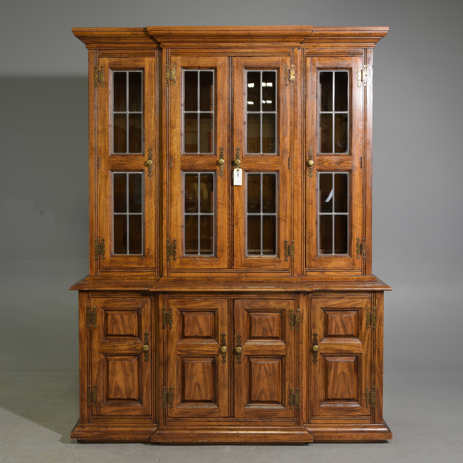 English Style Leaded Glass Bookcase / Cupboard: English Style Leaded Glass Bookcase / Cupboard - 79 in tall x 60 x 18