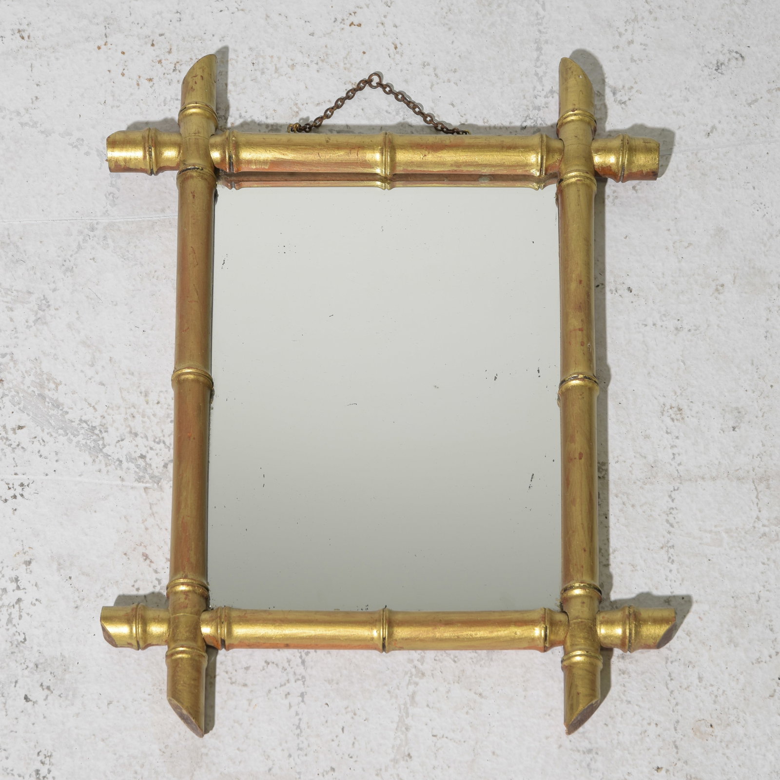Faux Bamboo Gold Painted Framed Mirror: Faux Bamboo Gold Painted Framed Mirror - 20.75 in tall x 16 x 1