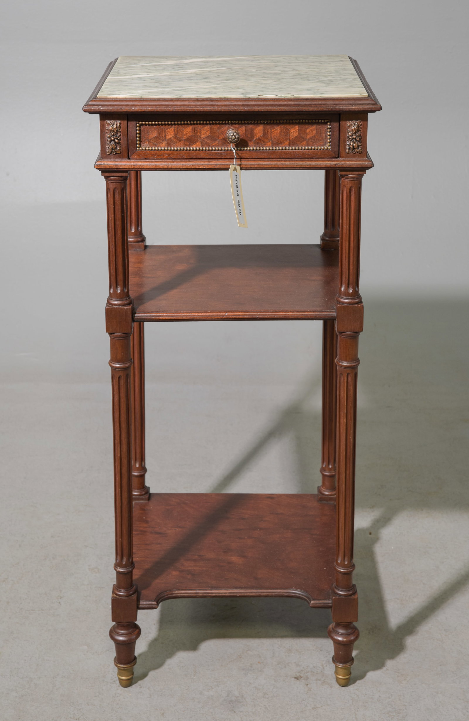 Louis XVI Style Inset Marble Top Nightstand: French Louis XVI Style Inset Marble Top Nightstand - 33.5 in tall x 15 x 14