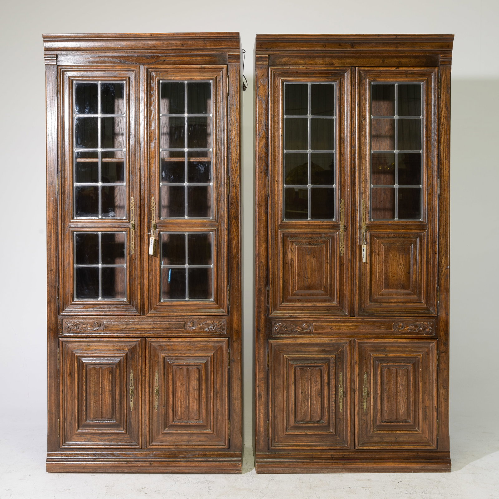 2 English Style Leaded Glass Bookcase / Cabinets: 2 English Style Leaded Glass Bookcase / Cabinets - 80.5 in tall x 36 x 20