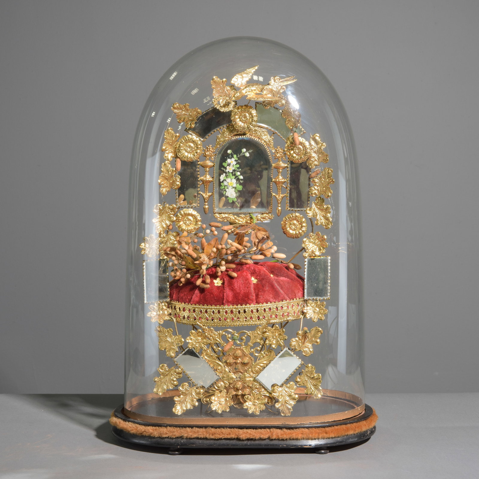 Glass Marriage Dome with Wood Base #2: Glass Marriage Dome with Wood Base - 21.5 in tall x 13.5 x 8.5
