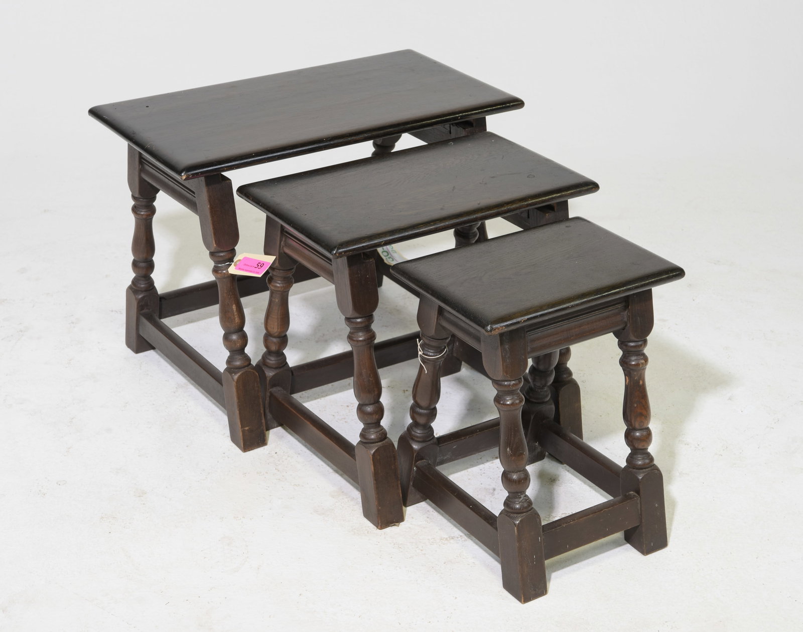 Jacobean Oak Nest of Three Tables c.1930's-40's: British Jacobean Oak Nest of Three Tables c.1930's-40's - 18 in tall x 24 x 13, 17 in tall x 18 x 11 and 16 in tall x 13 x 9