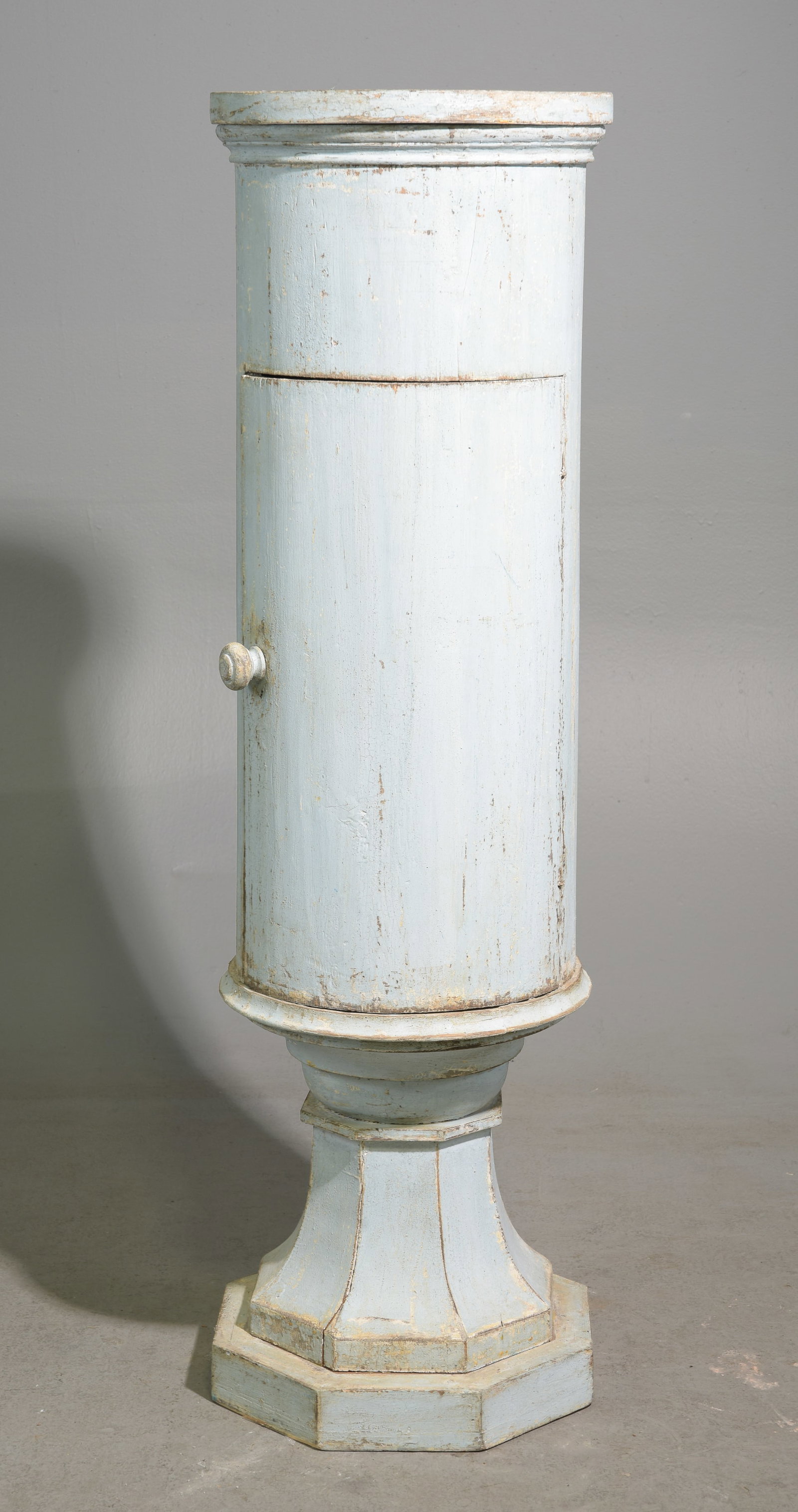 Swedish Cylindrical Painted Cabinet with "Secret" Top Compartment: Swedish Cylindrical Painted Cabinet with "Secret" Top Compartment - 48.5 in tall x 14.5 inch diameter