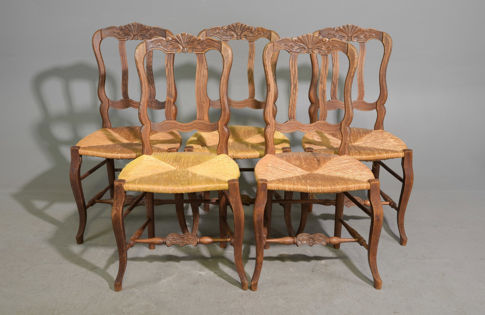 Louis XV / Country French Style Set of 5 Rush Seat Chairs (1 of 5)