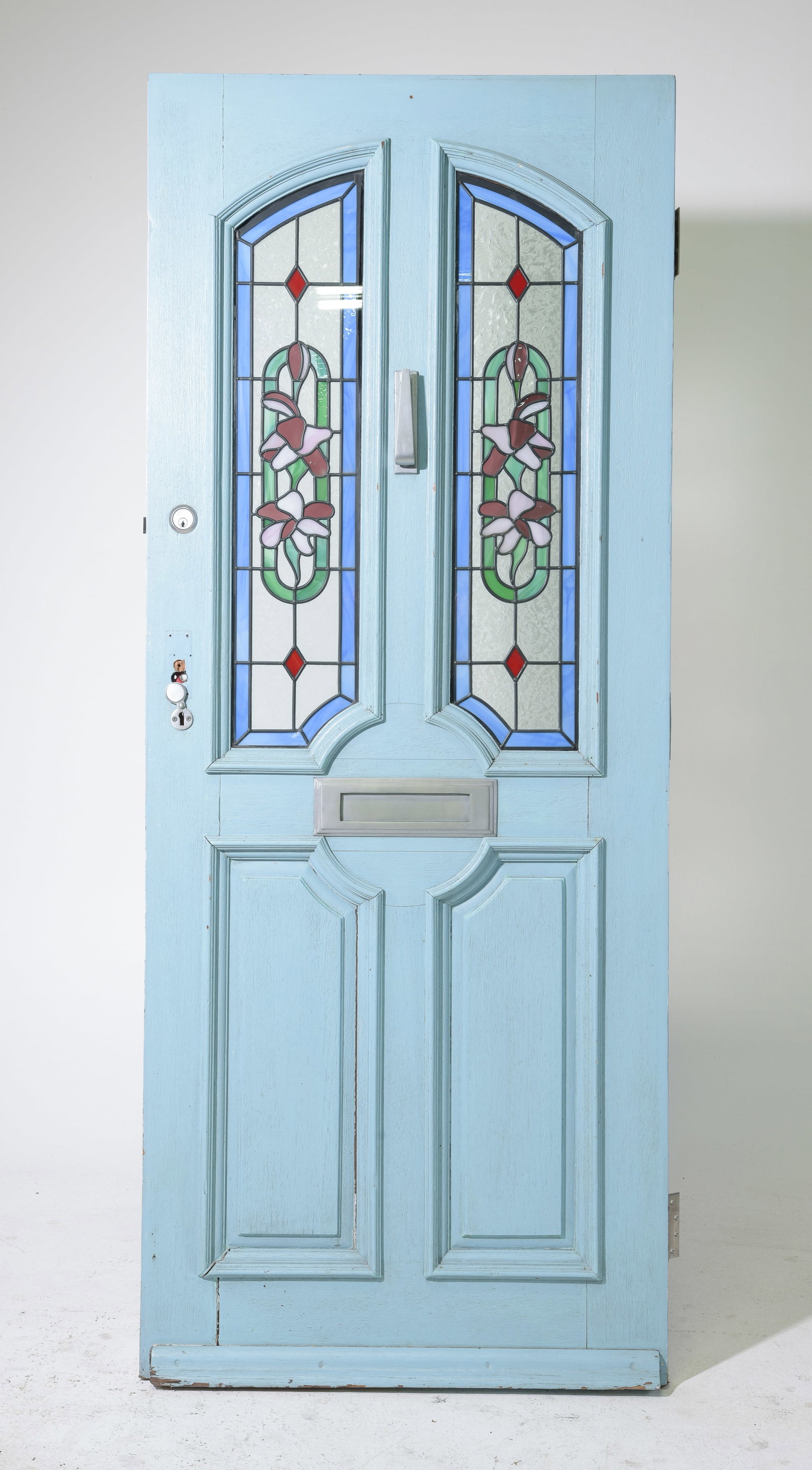 English Blue Painted Stained Glass Door: English Blue Painted Stained Glass Door - 79 in tall x 32 x 2