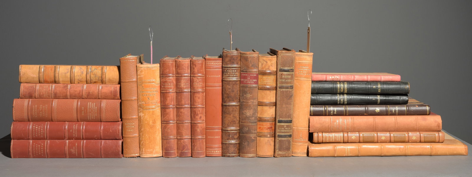 23 European Leather Bound Novels / Books: 23 European Leather Bound Novels / Books - 14.25 in tall x 10.75 x 1