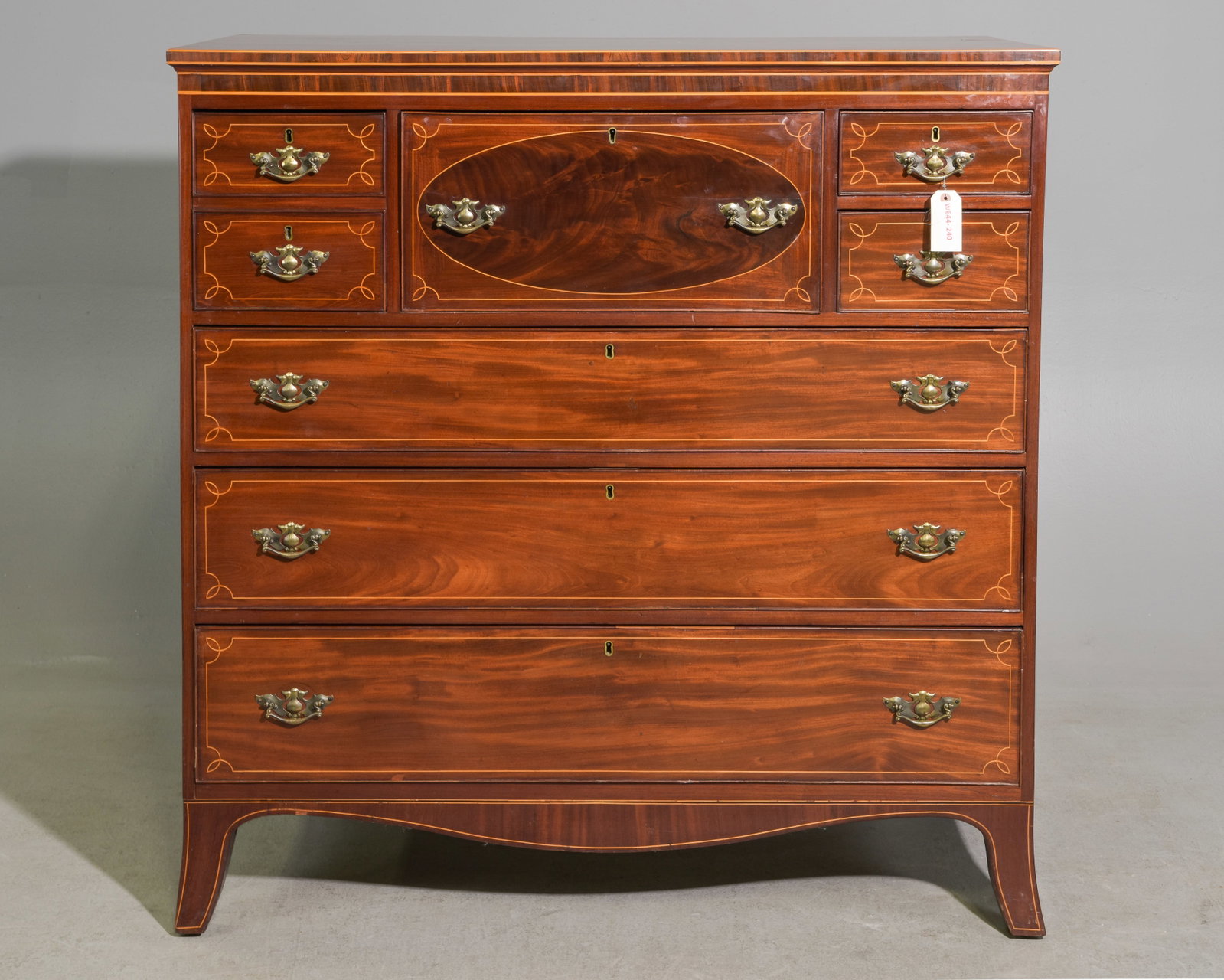 Antique English Mahogany Marquetry Inlaid Secretary Chest (1 of 10)
